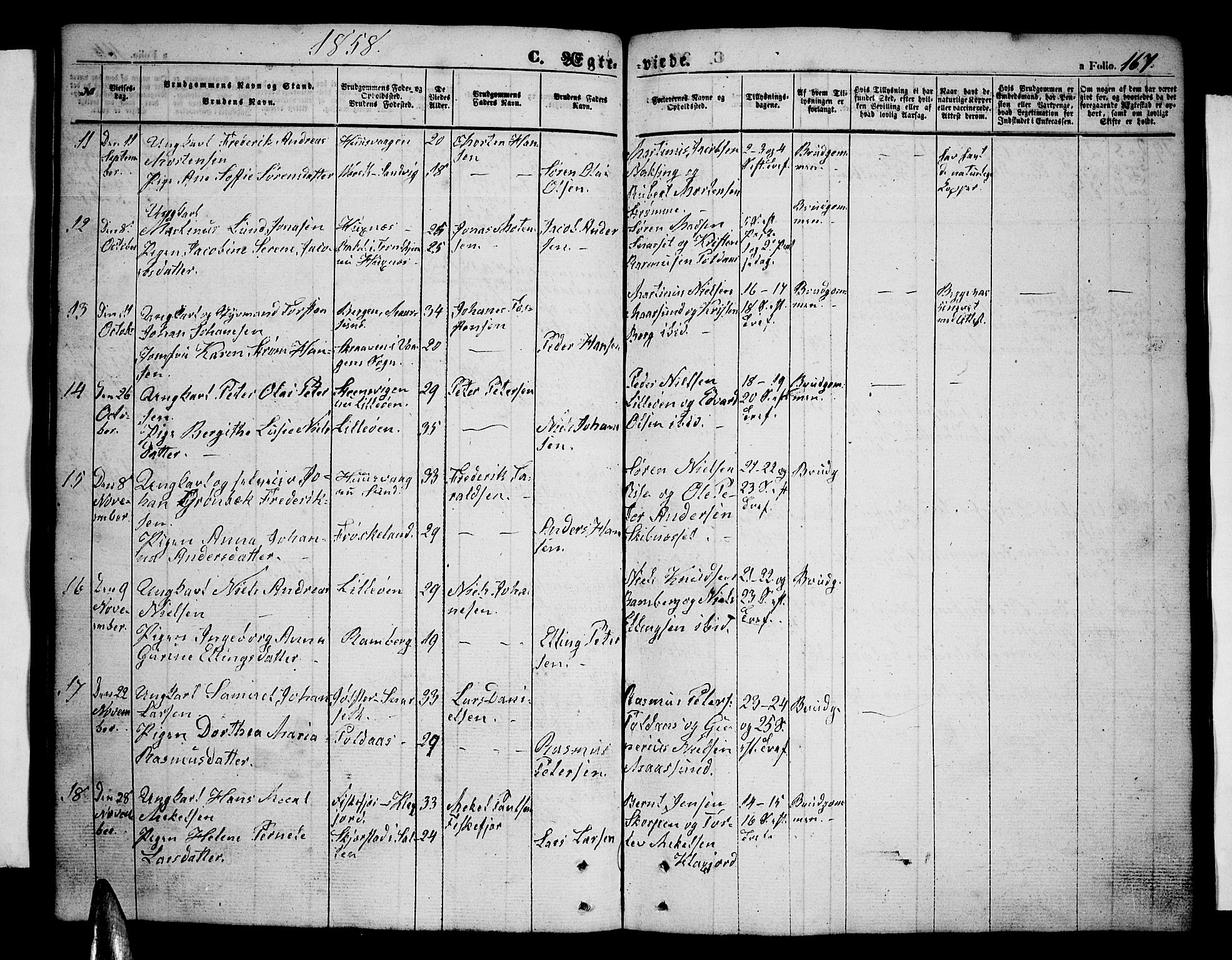 Ministerialprotokoller, klokkerbøker og fødselsregistre - Nordland, SAT/A-1459/891/L1313: Parish register (copy) no. 891C02, 1856-1870, p. 167