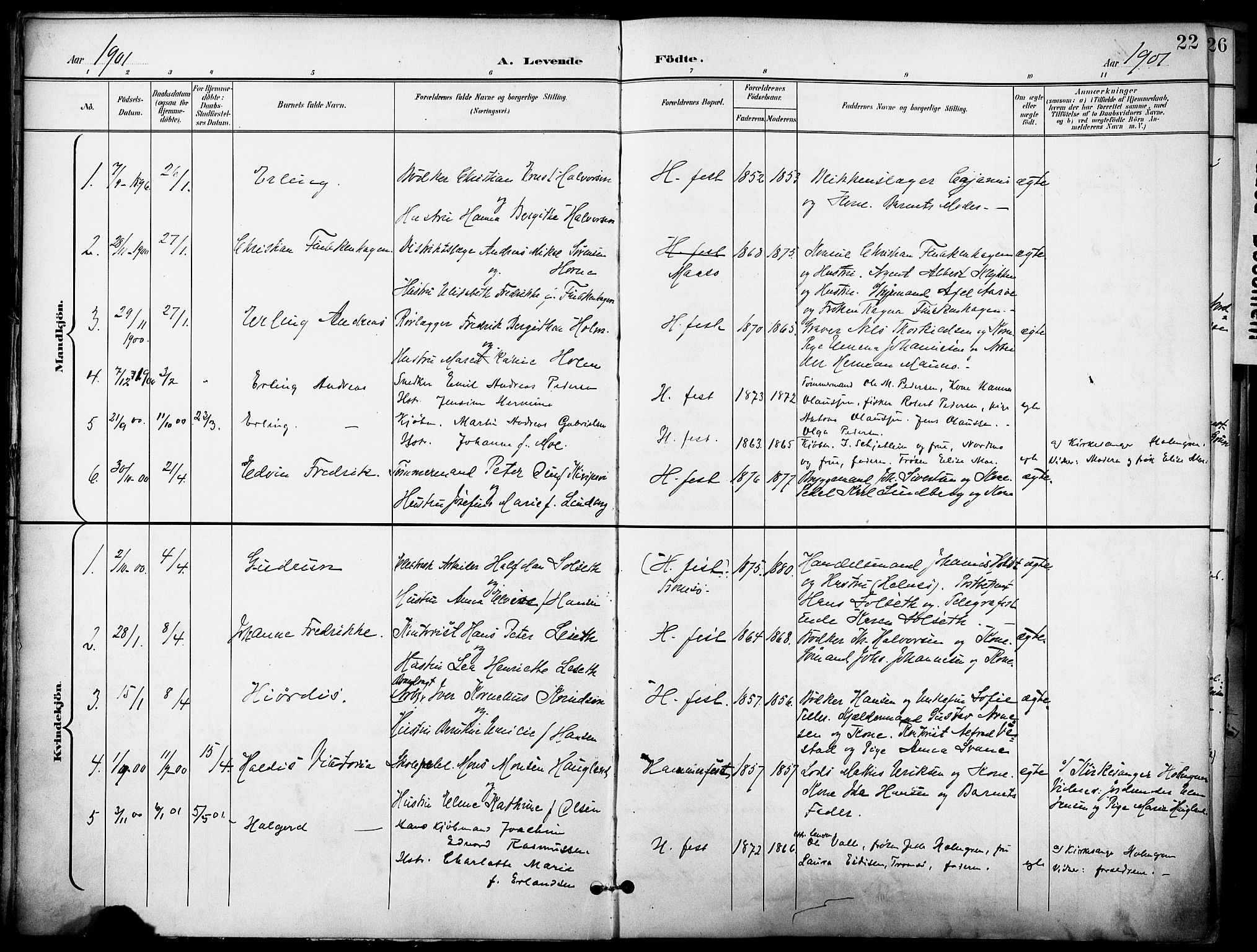 Hammerfest sokneprestkontor, SATØ/S-1347/H/Ha/L0010.kirke: Parish register (official) no. 10, 1898-1905, p. 22