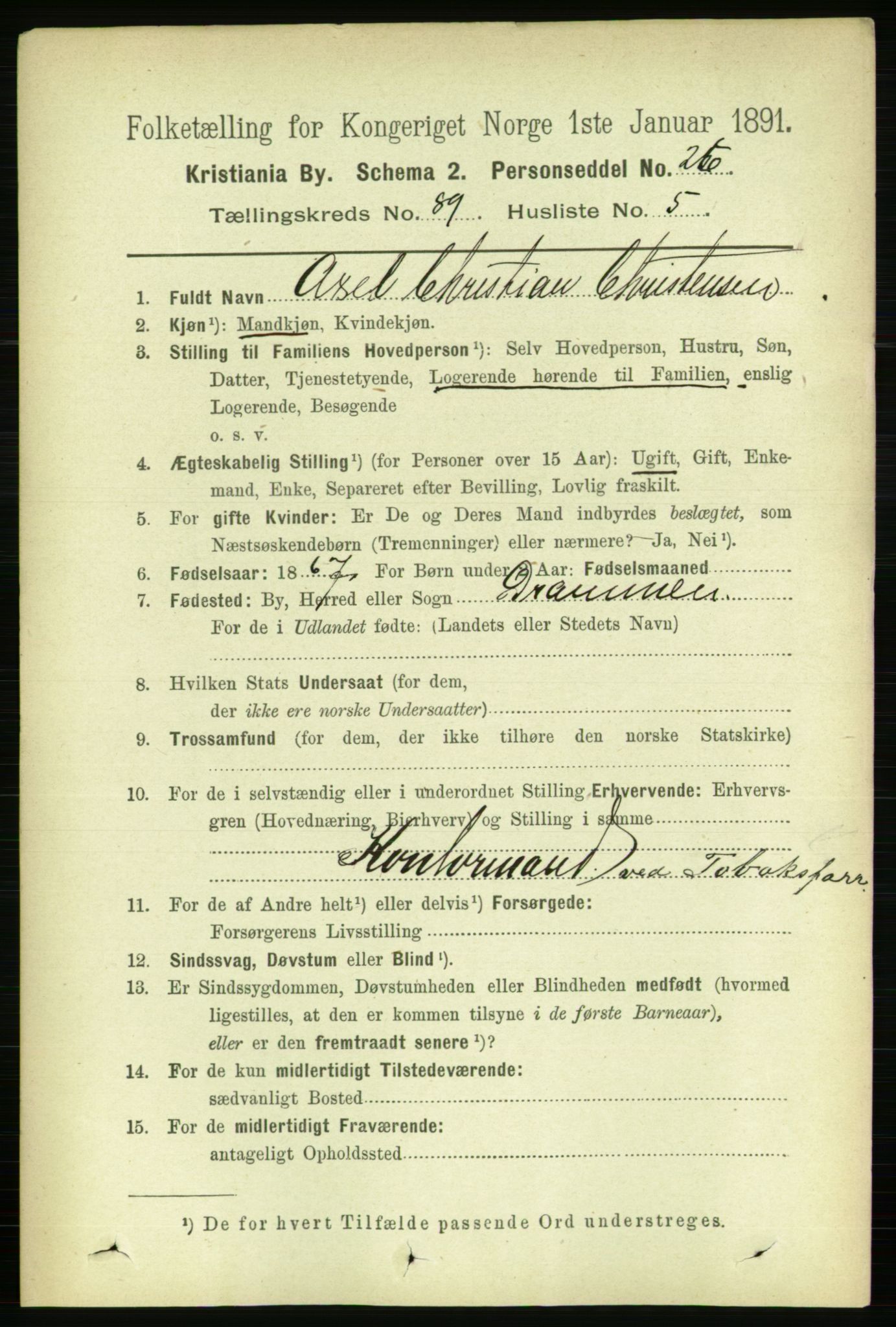 RA, 1891 census for 0301 Kristiania, 1891, p. 44126