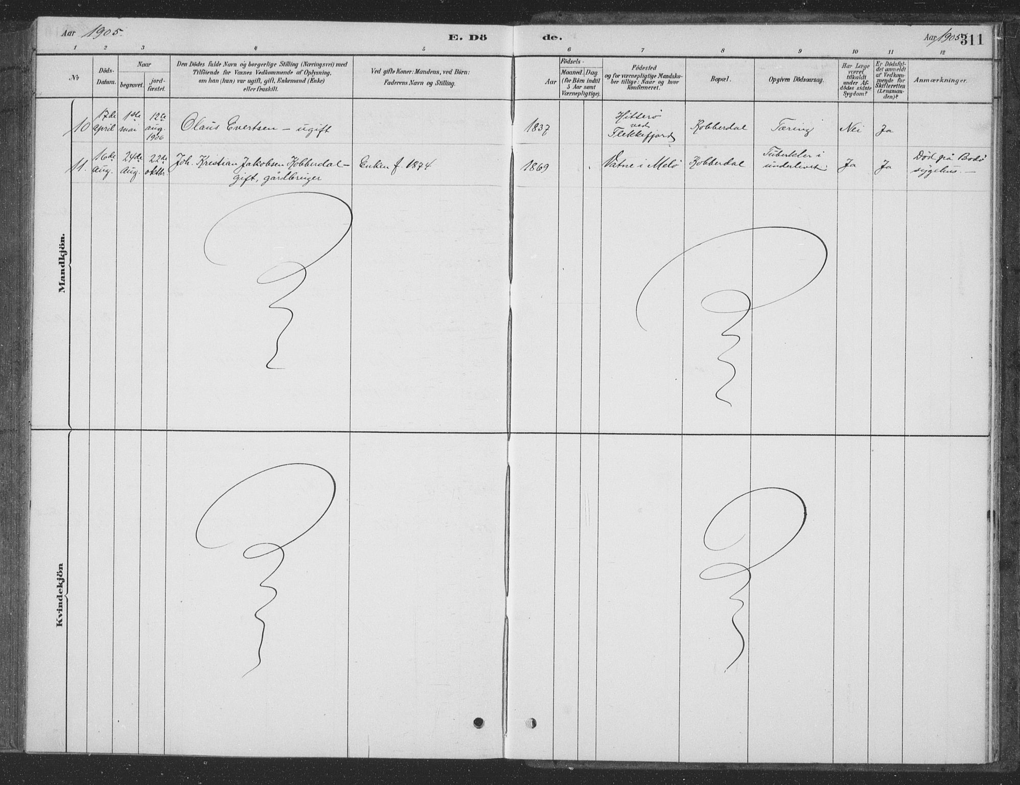 Ministerialprotokoller, klokkerbøker og fødselsregistre - Nordland, AV/SAT-A-1459/835/L0532: Parish register (copy) no. 835C04, 1880-1905, p. 311