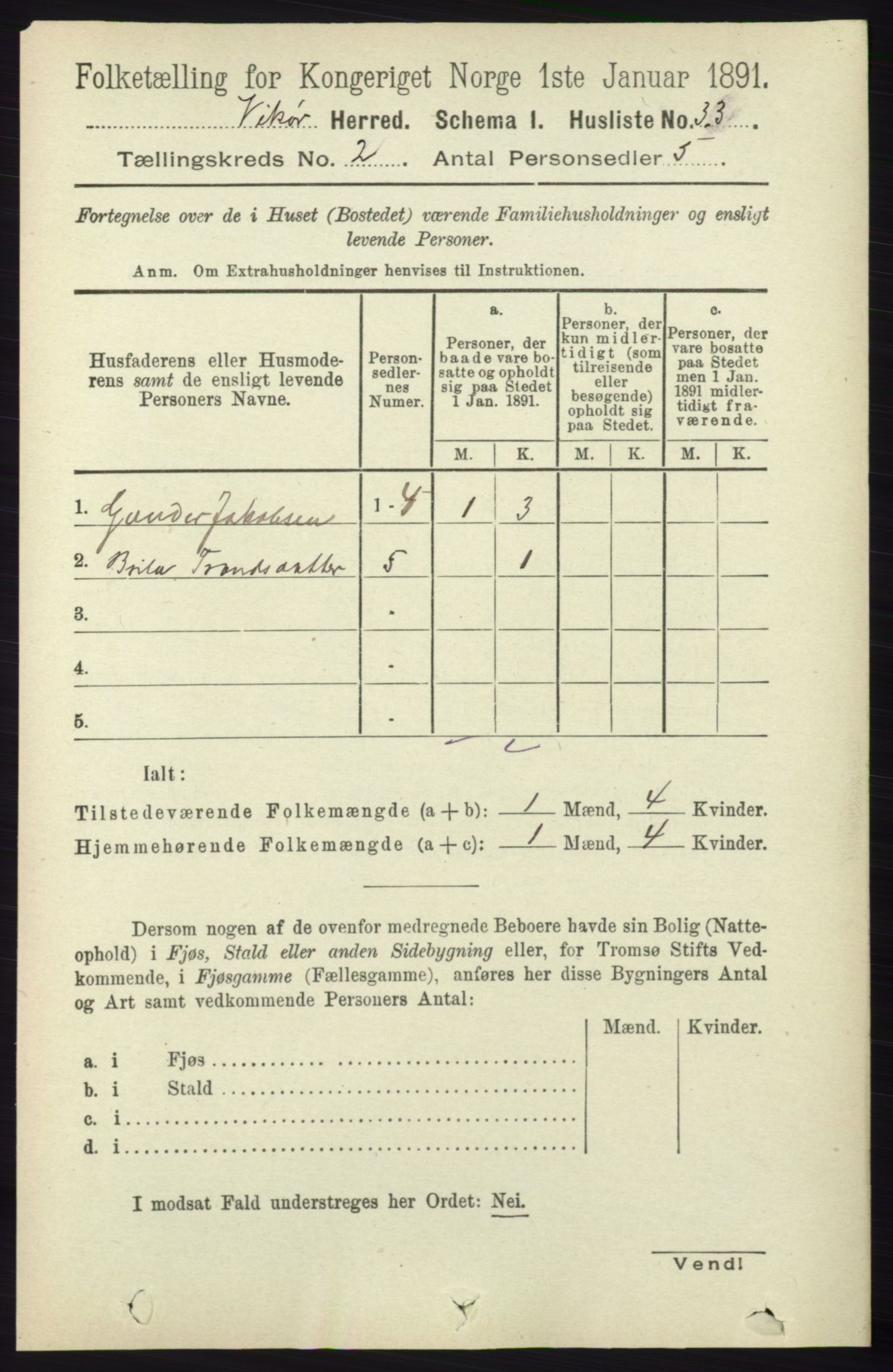 RA, 1891 census for 1238 Vikør, 1891, p. 475