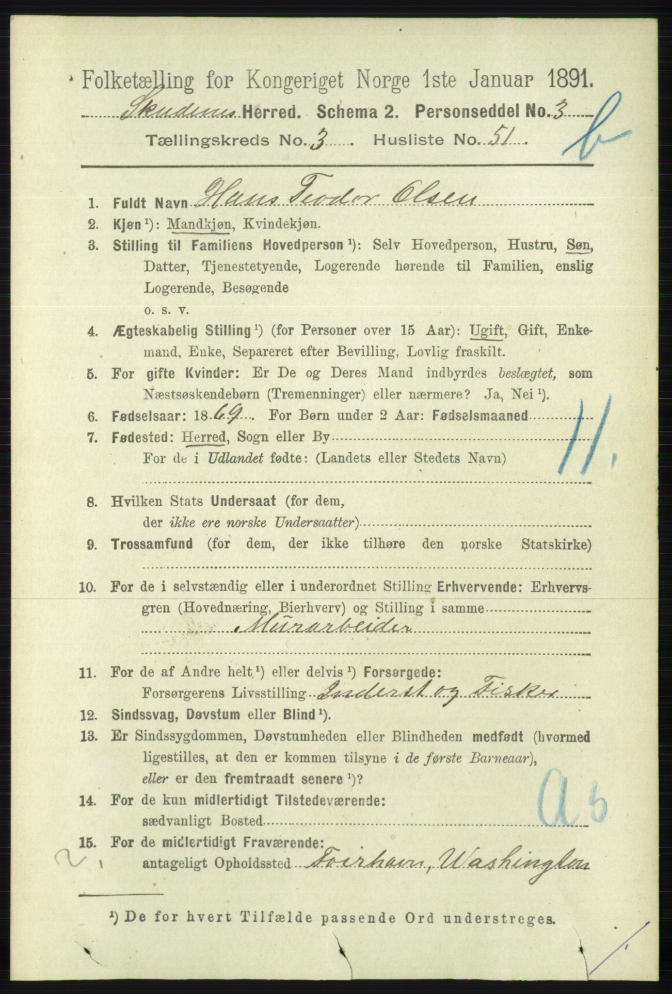 RA, 1891 census for 1150 Skudenes, 1891, p. 4263