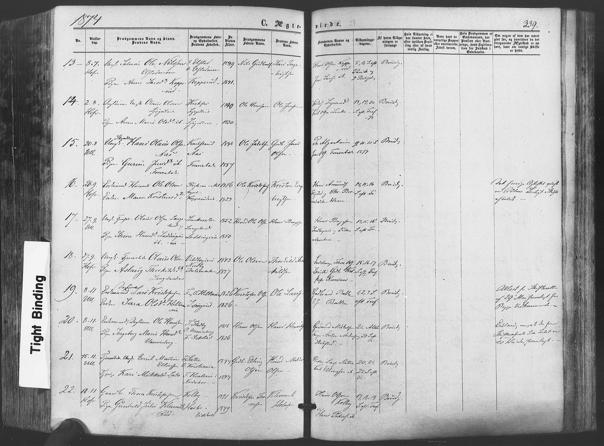 Ullensaker prestekontor Kirkebøker, SAO/A-10236a/F/Fa/L0016: Parish register (official) no. I 16, 1863-1875, p. 339