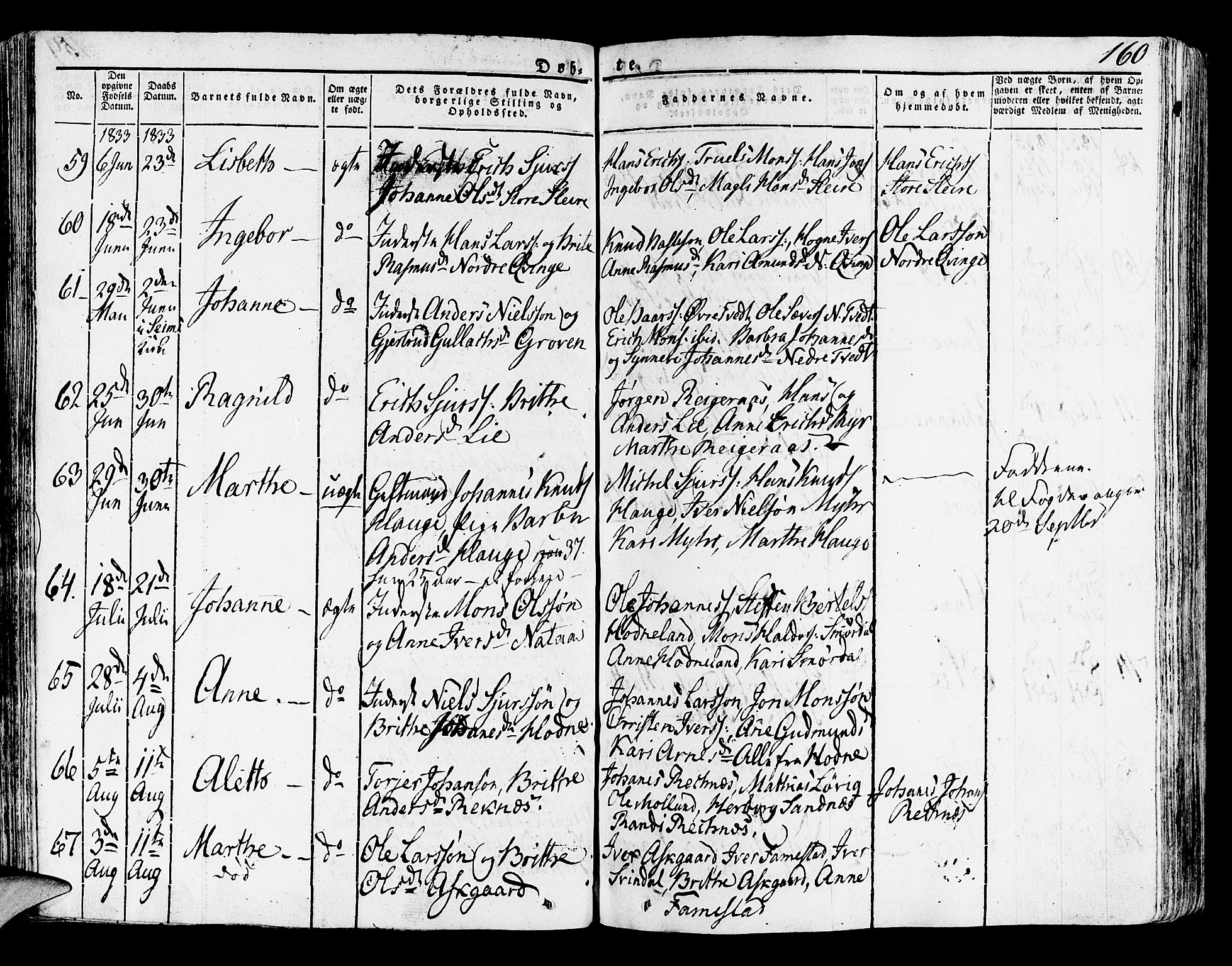 Lindås Sokneprestembete, AV/SAB-A-76701/H/Haa/Haaa/L0008: Parish register (official) no. A 8, 1823-1836, p. 160