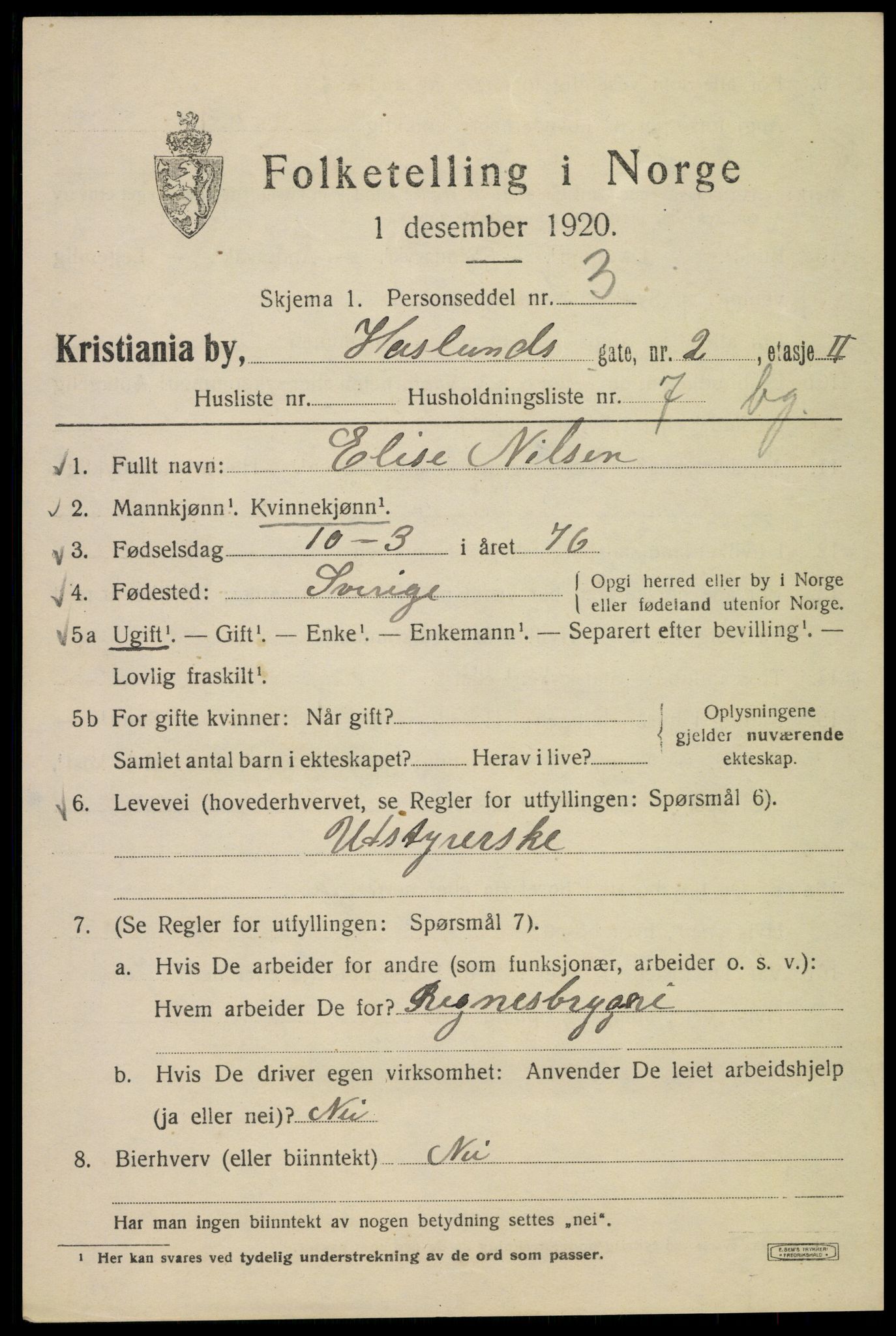 SAO, 1920 census for Kristiania, 1920, p. 272077