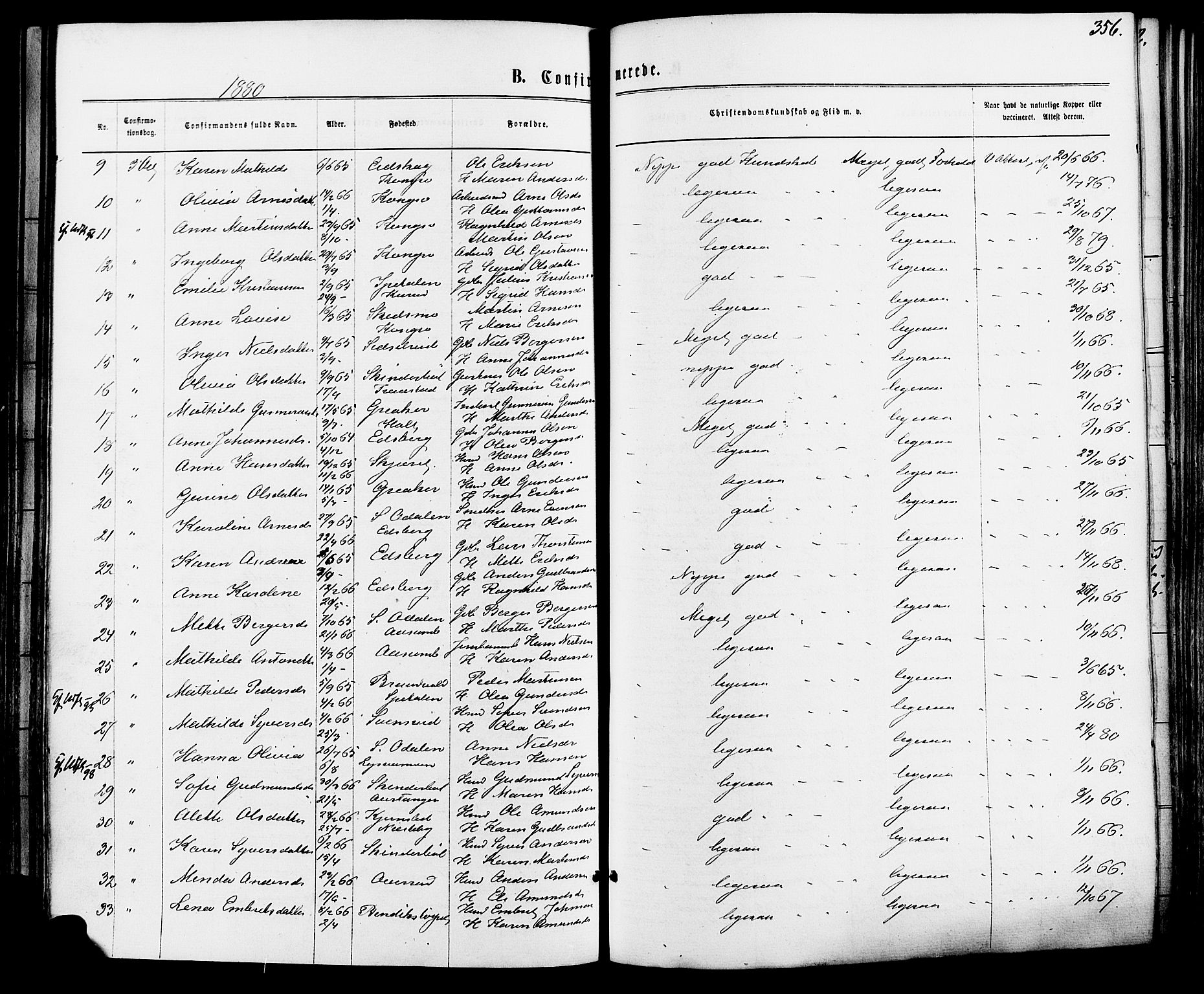 Vinger prestekontor, SAH/PREST-024/H/Ha/Haa/L0012: Parish register (official) no. 12, 1871-1880, p. 356