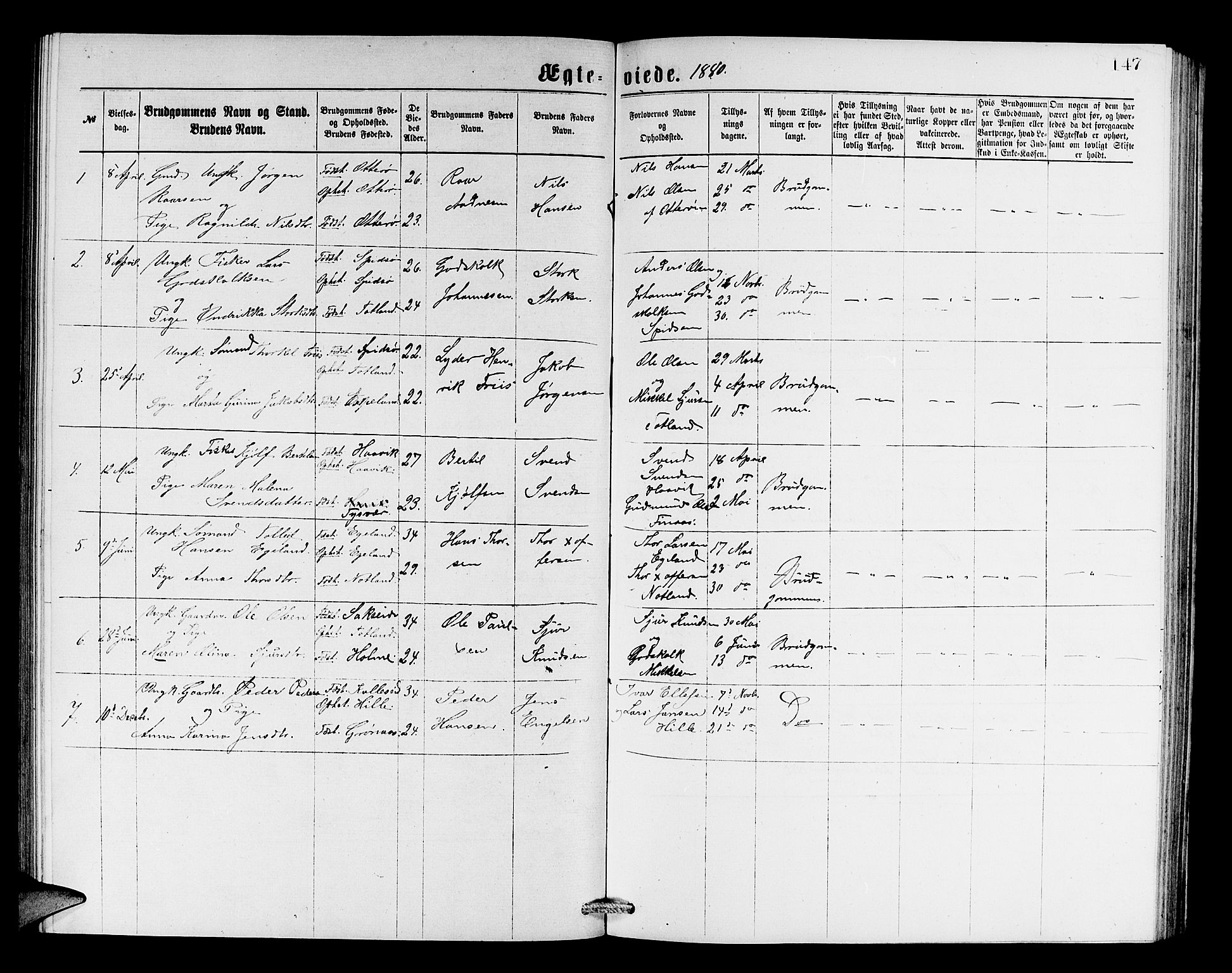 Finnås sokneprestembete, SAB/A-99925/H/Ha/Hab/Haba/L0002: Parish register (copy) no. A 2, 1873-1882, p. 147