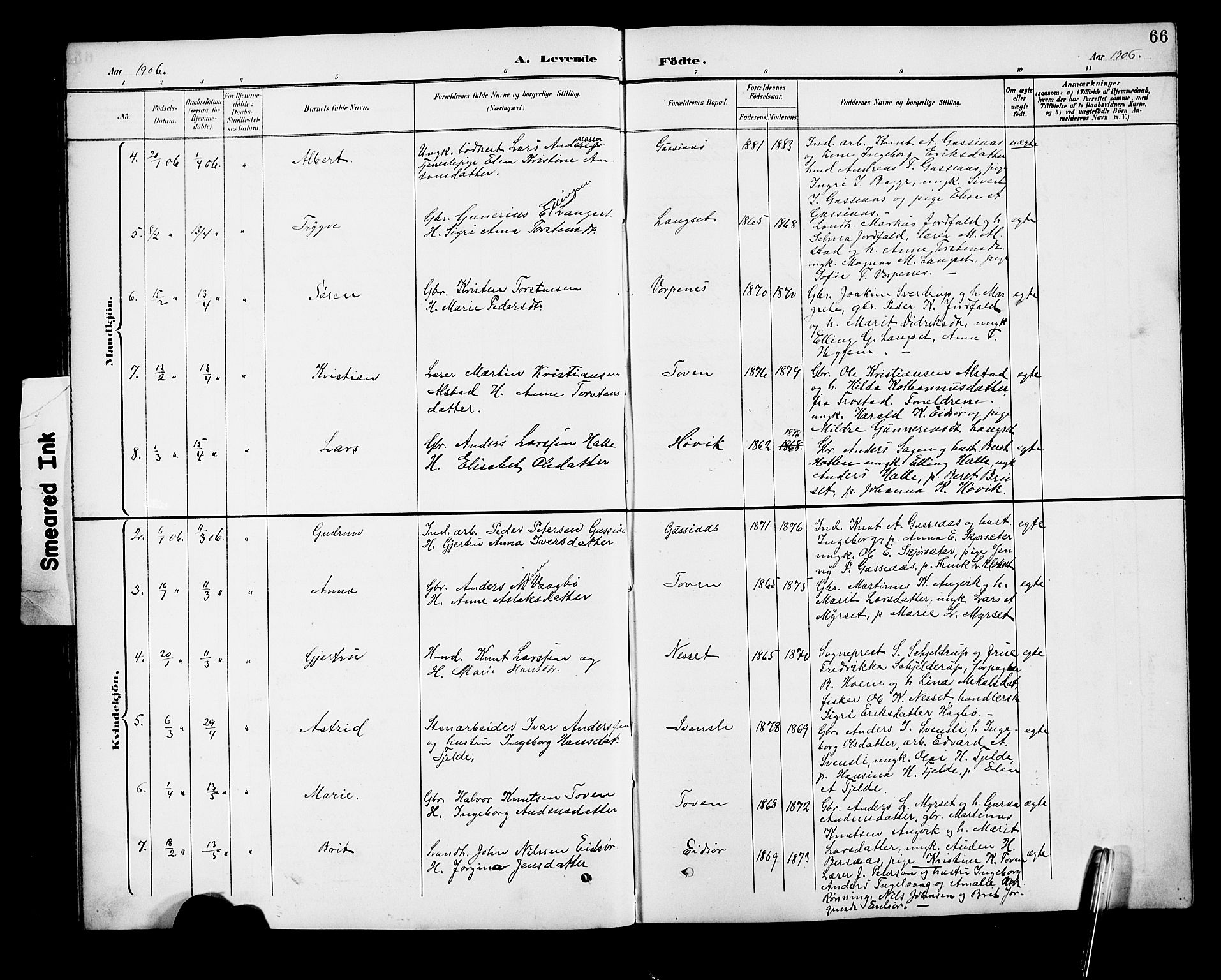 Ministerialprotokoller, klokkerbøker og fødselsregistre - Møre og Romsdal, SAT/A-1454/551/L0632: Parish register (copy) no. 551C04, 1894-1920, p. 66