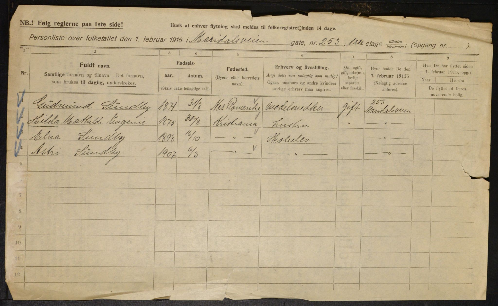 OBA, Municipal Census 1916 for Kristiania, 1916, p. 64225