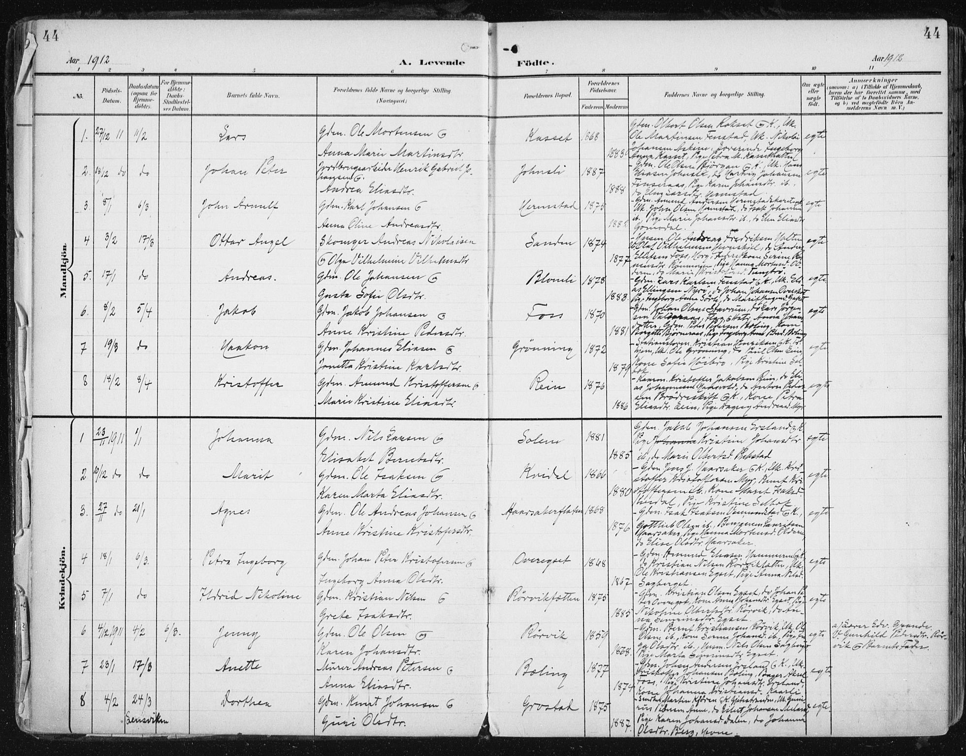 Ministerialprotokoller, klokkerbøker og fødselsregistre - Sør-Trøndelag, SAT/A-1456/646/L0616: Parish register (official) no. 646A14, 1900-1918, p. 44