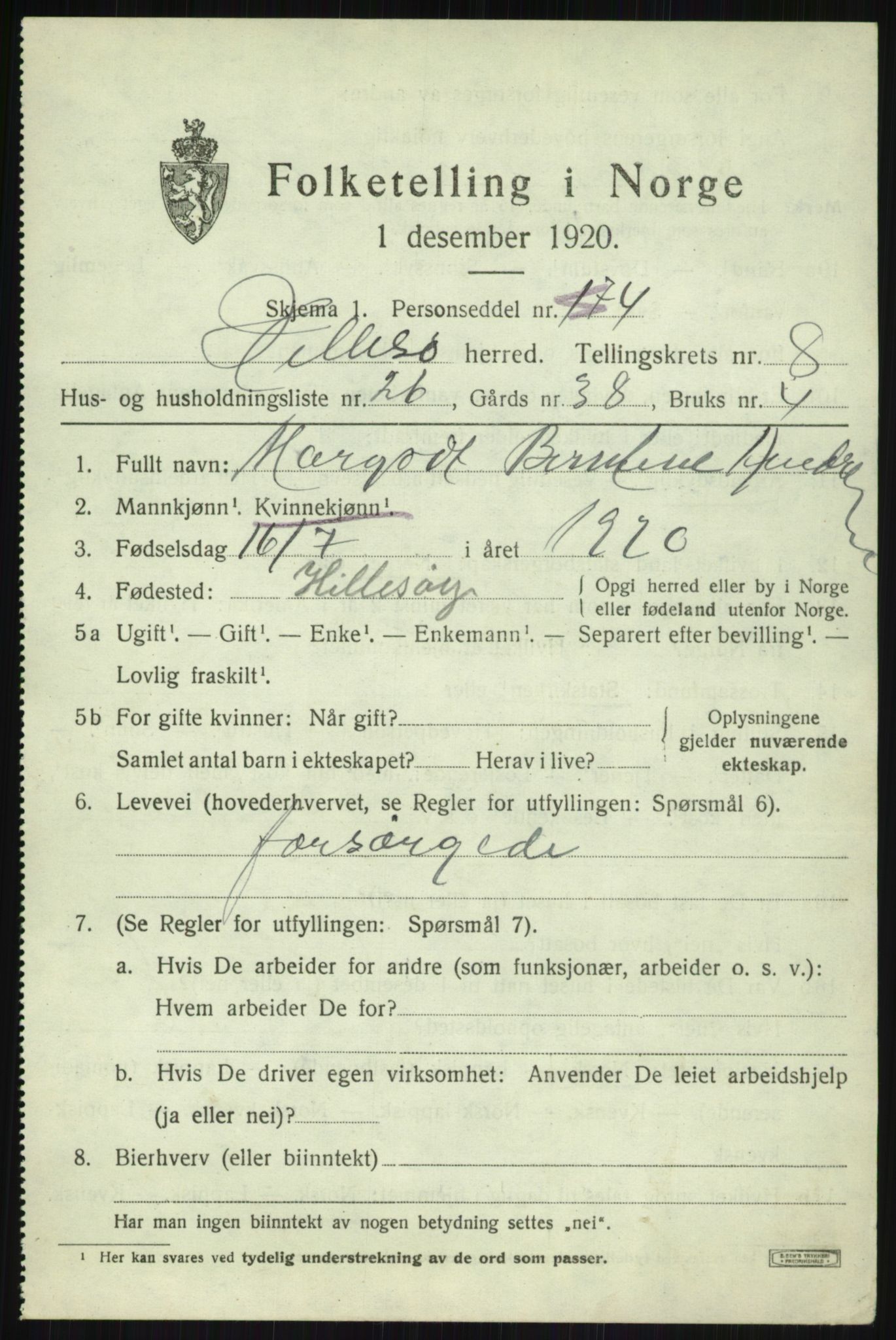 SATØ, 1920 census for Hillesøy, 1920, p. 4297