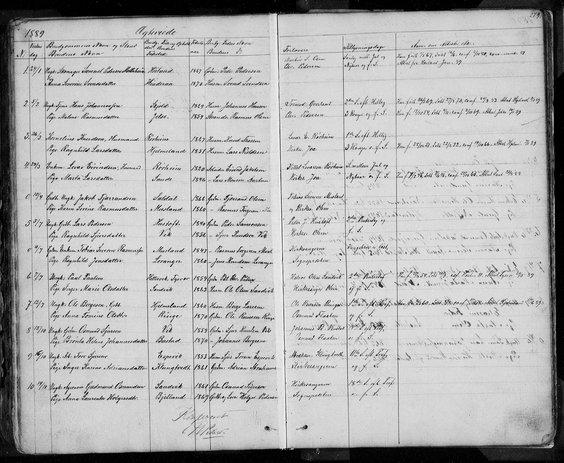Nedstrand sokneprestkontor, SAST/A-101841/01/V: Parish register (copy) no. B 3, 1848-1933, p. 279