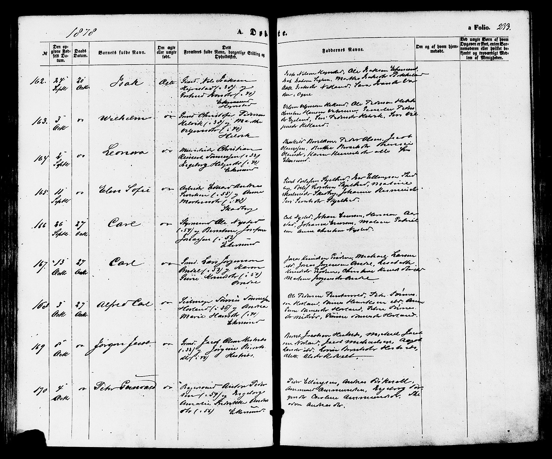 Eigersund sokneprestkontor, AV/SAST-A-101807/S08/L0014: Parish register (official) no. A 13, 1866-1878, p. 233