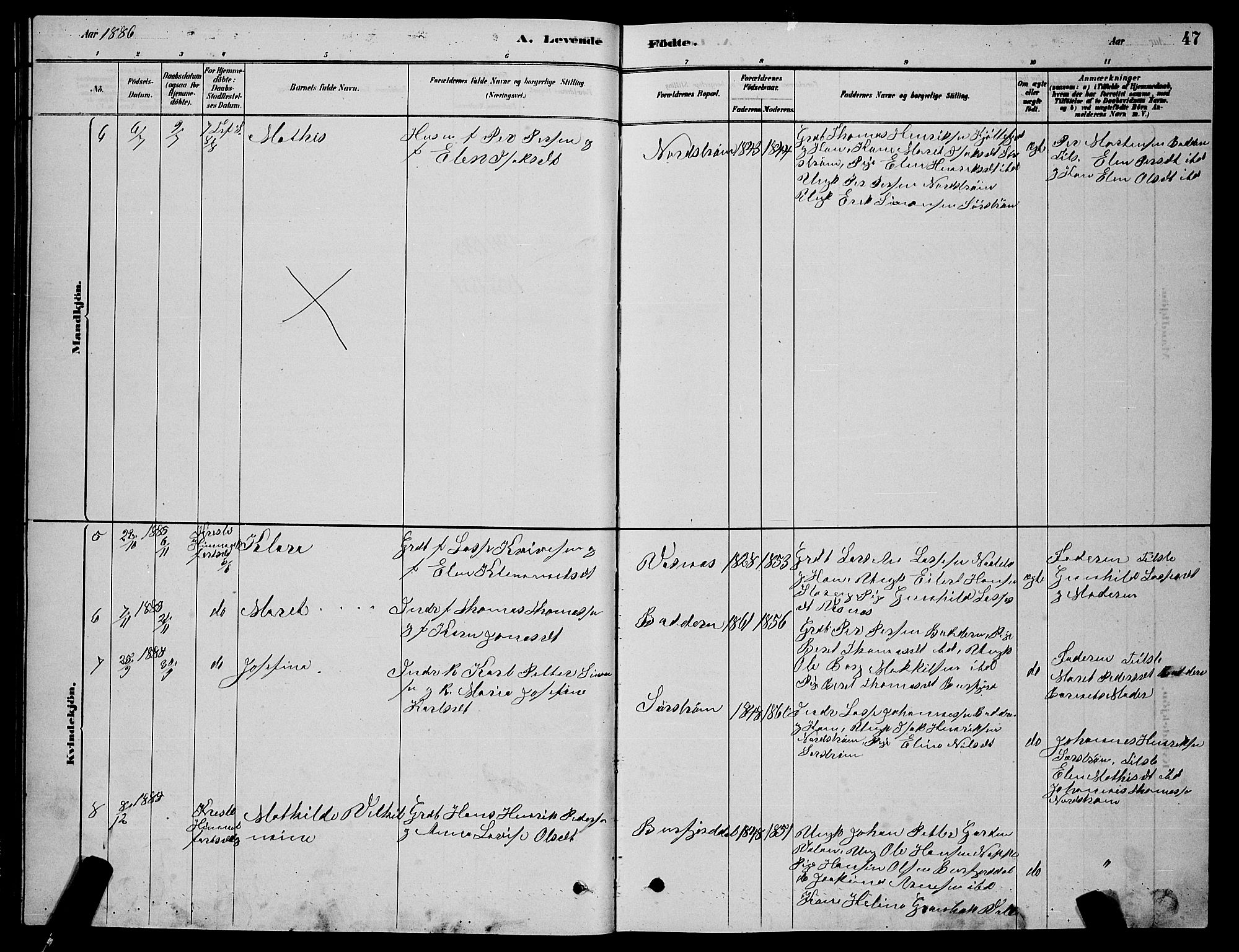 Skjervøy sokneprestkontor, SATØ/S-1300/H/Ha/Hab/L0015klokker: Parish register (copy) no. 15, 1878-1890, p. 47