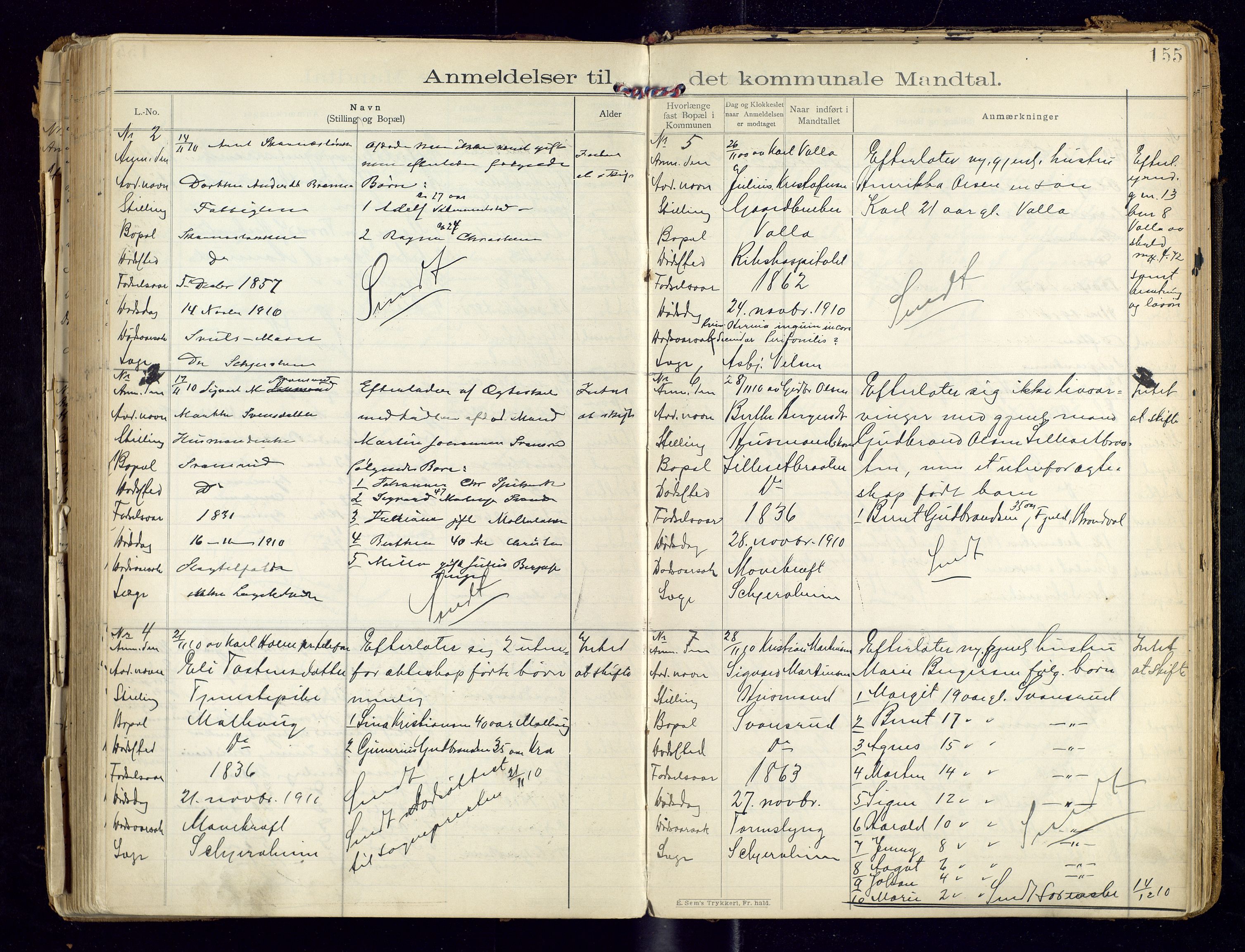 Sør-Odal lensmannskontor, AV/SAH-LHS-022/H/Hb/L0001/0002: Protokoller over anmeldte dødsfall / Protokoll over anmeldte dødsfall, 1901-1913, p. 155