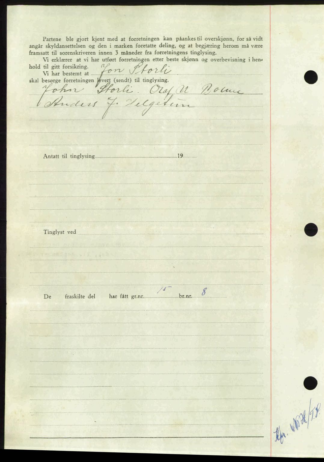 Nordmøre sorenskriveri, AV/SAT-A-4132/1/2/2Ca: Mortgage book no. A106, 1947-1947, Diary no: : 2109/1947