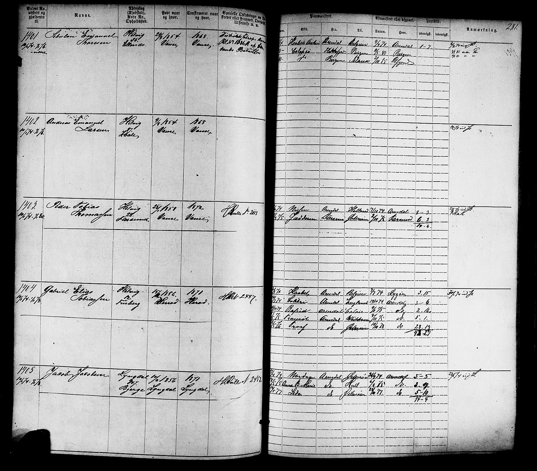 Farsund mønstringskrets, SAK/2031-0017/F/Fa/L0005: Annotasjonsrulle nr 1-1910 med register, Z-2, 1869-1877, p. 311