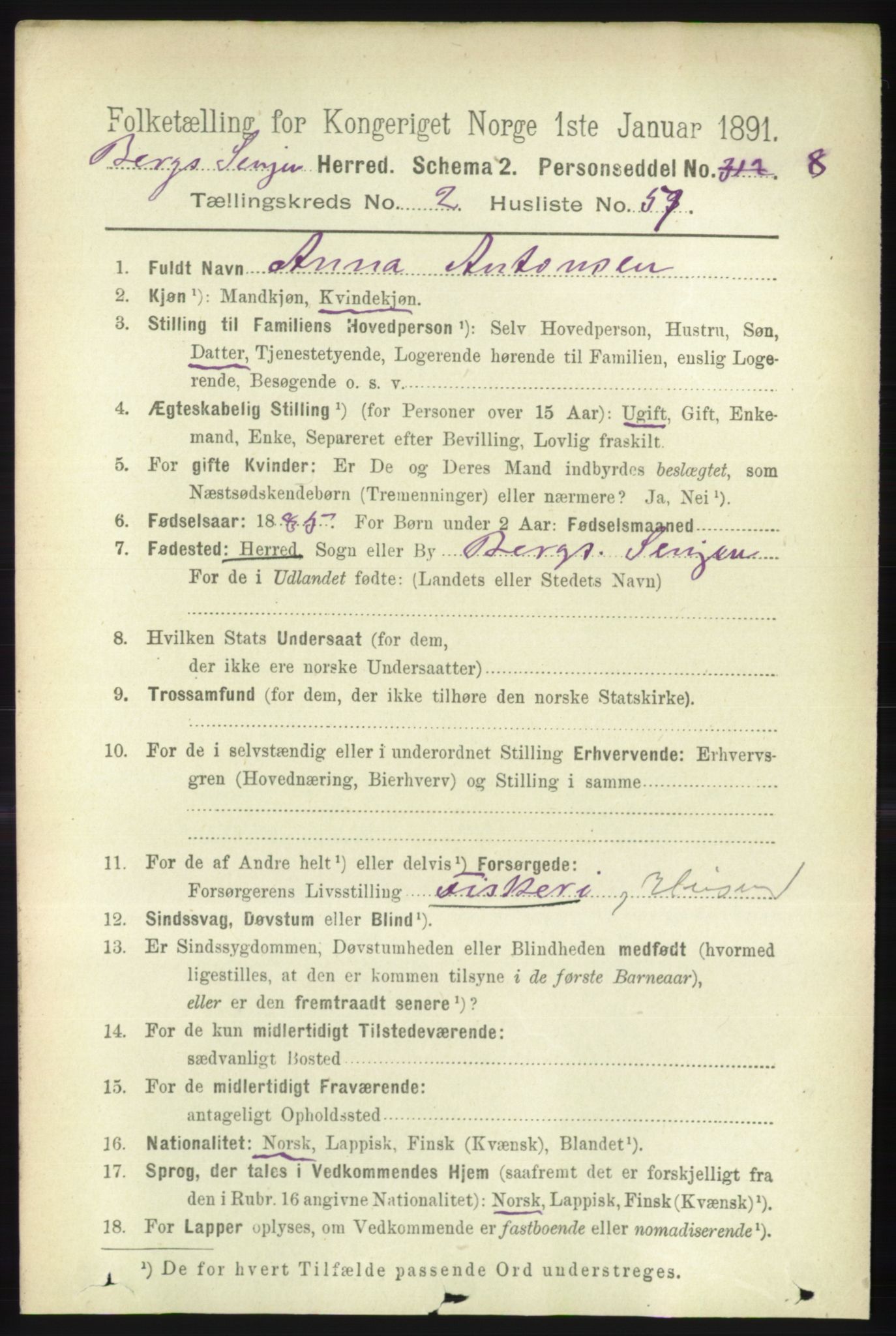 RA, 1891 census for 1929 Berg, 1891, p. 967