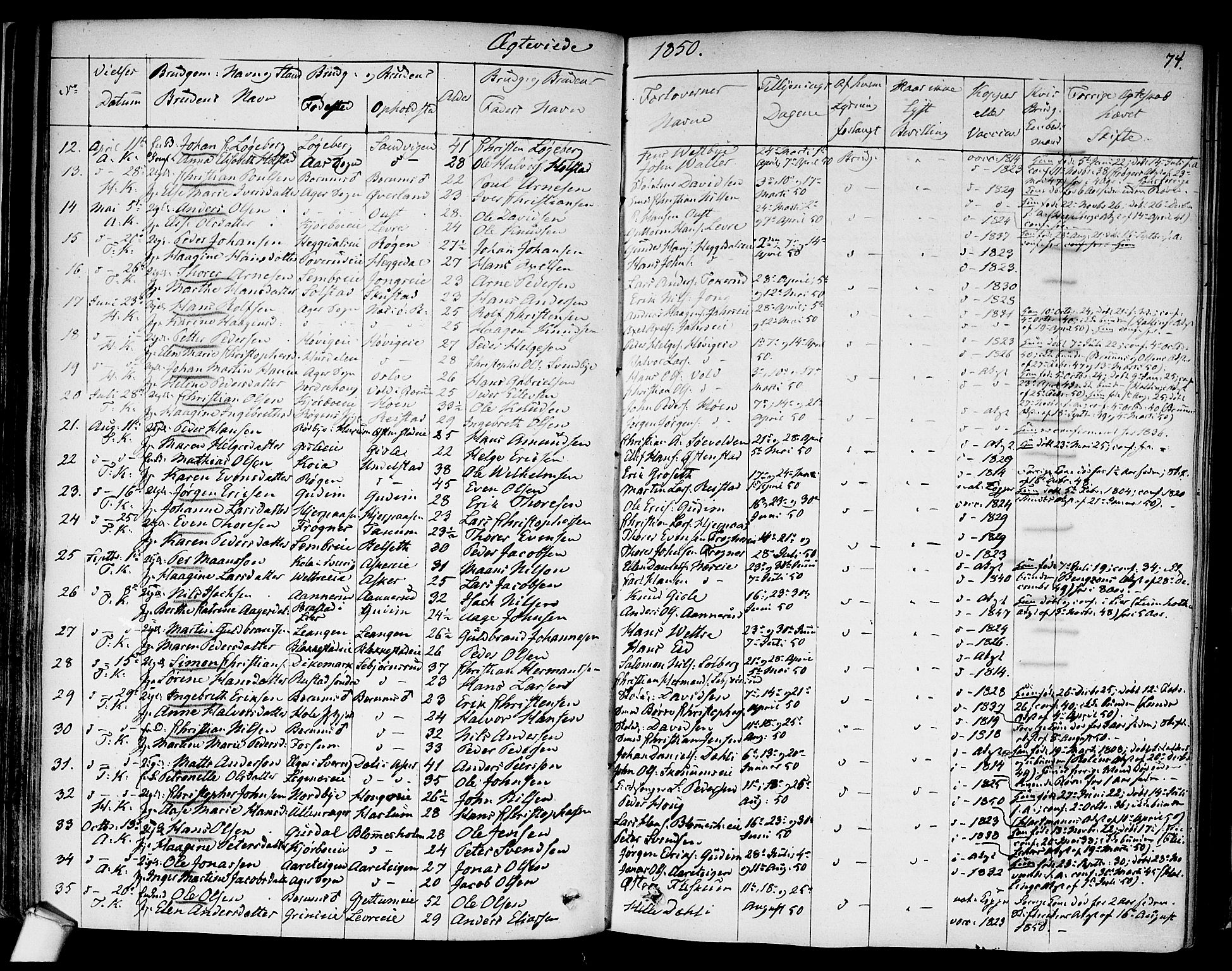 Asker prestekontor Kirkebøker, SAO/A-10256a/F/Fa/L0010: Parish register (official) no. I 10, 1825-1878, p. 74