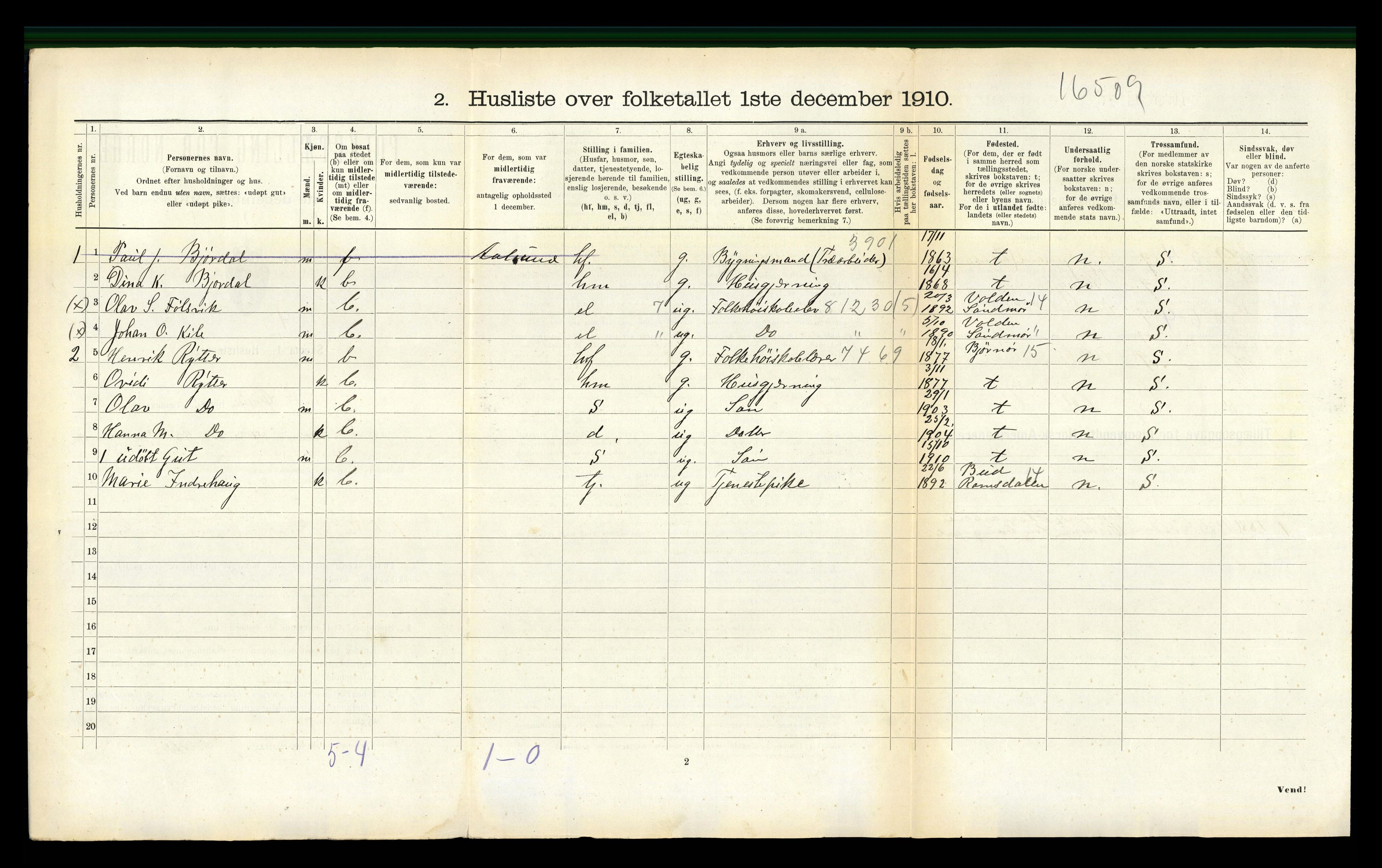 RA, 1910 census for Ørsta, 1910, p. 289