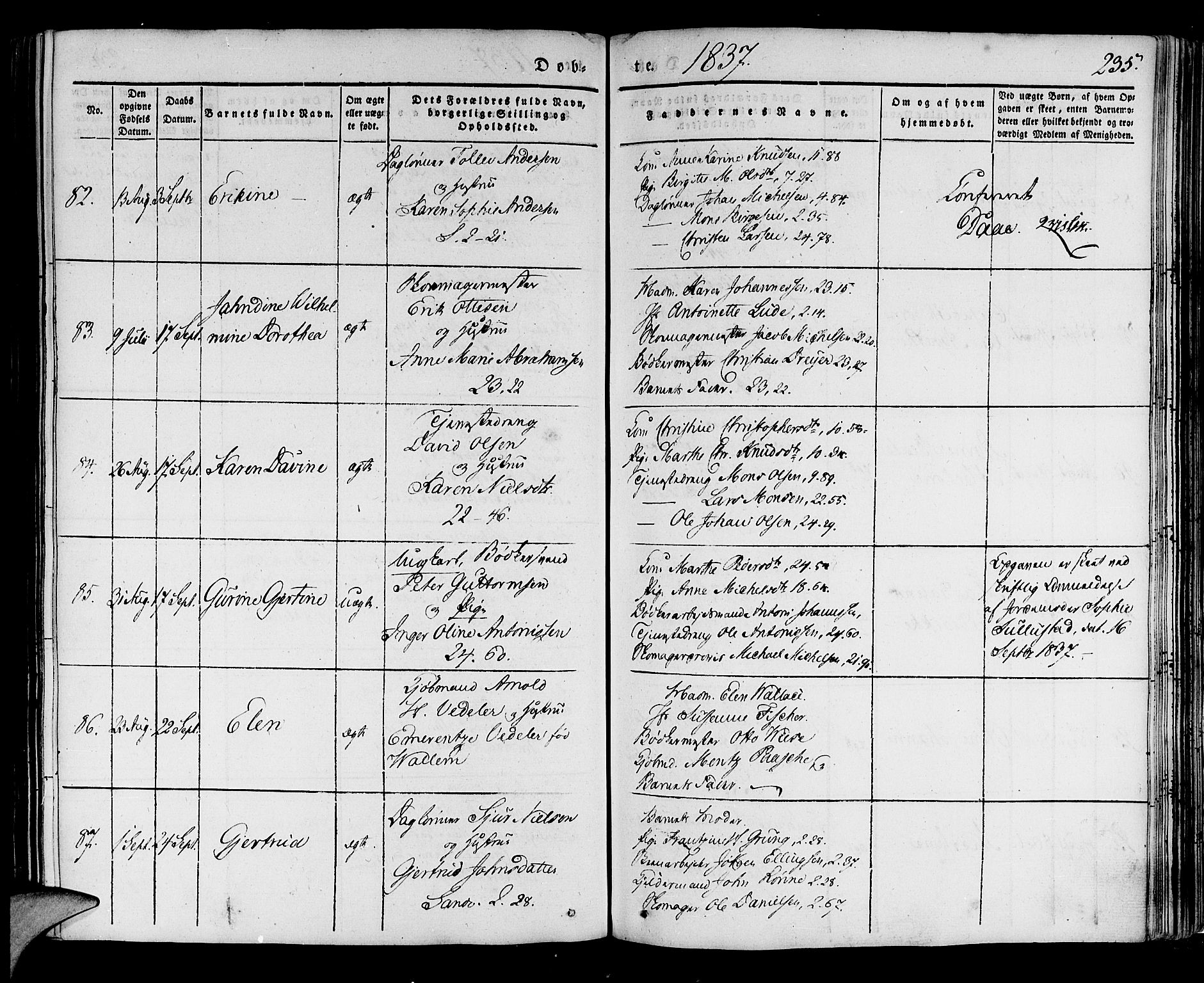 Korskirken sokneprestembete, AV/SAB-A-76101/H/Haa/L0015: Parish register (official) no. B 1, 1833-1841, p. 235