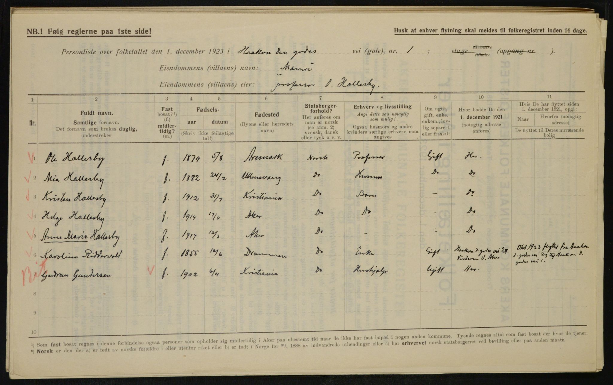 , Municipal Census 1923 for Aker, 1923, p. 10661