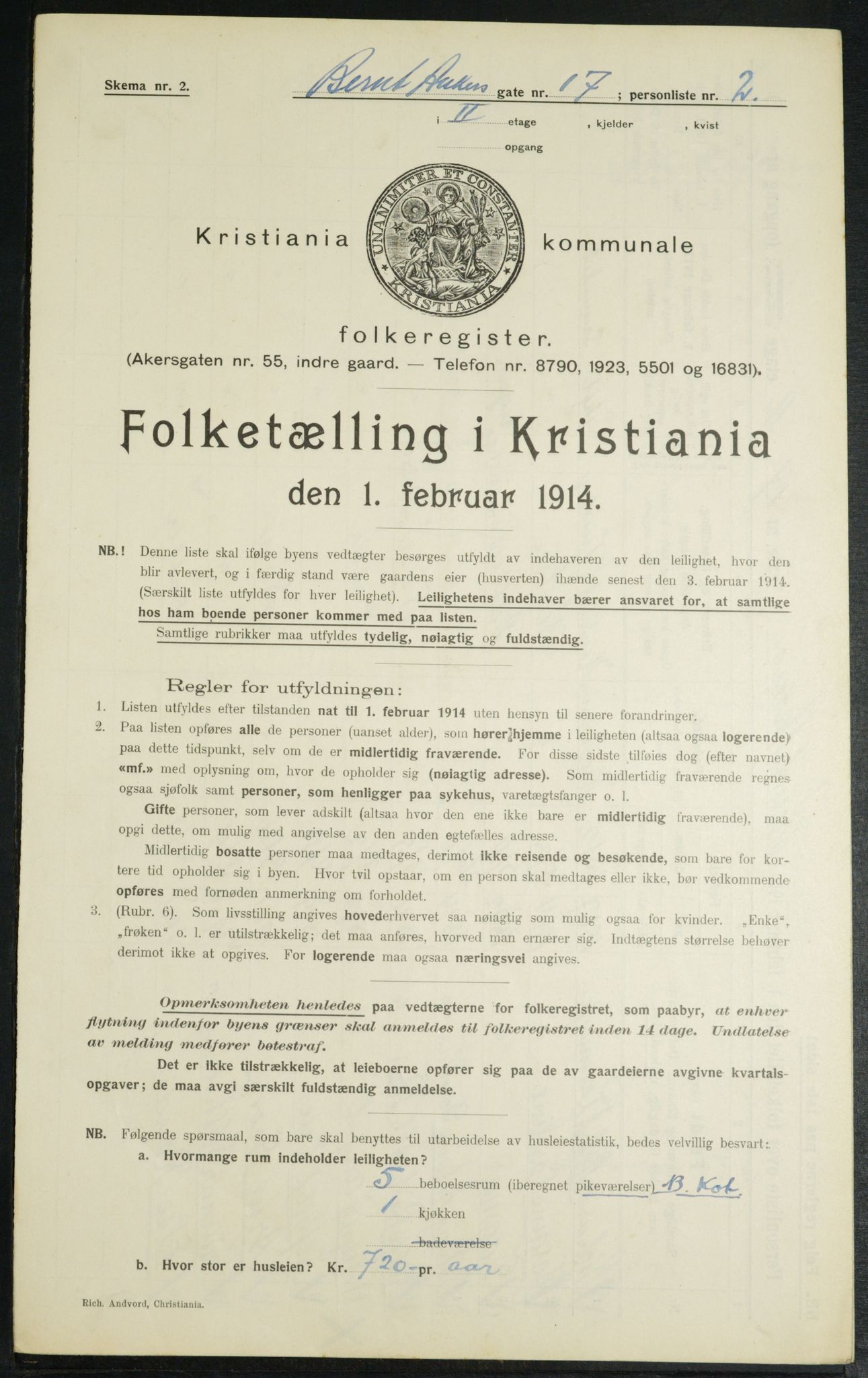 OBA, Municipal Census 1914 for Kristiania, 1914, p. 4722