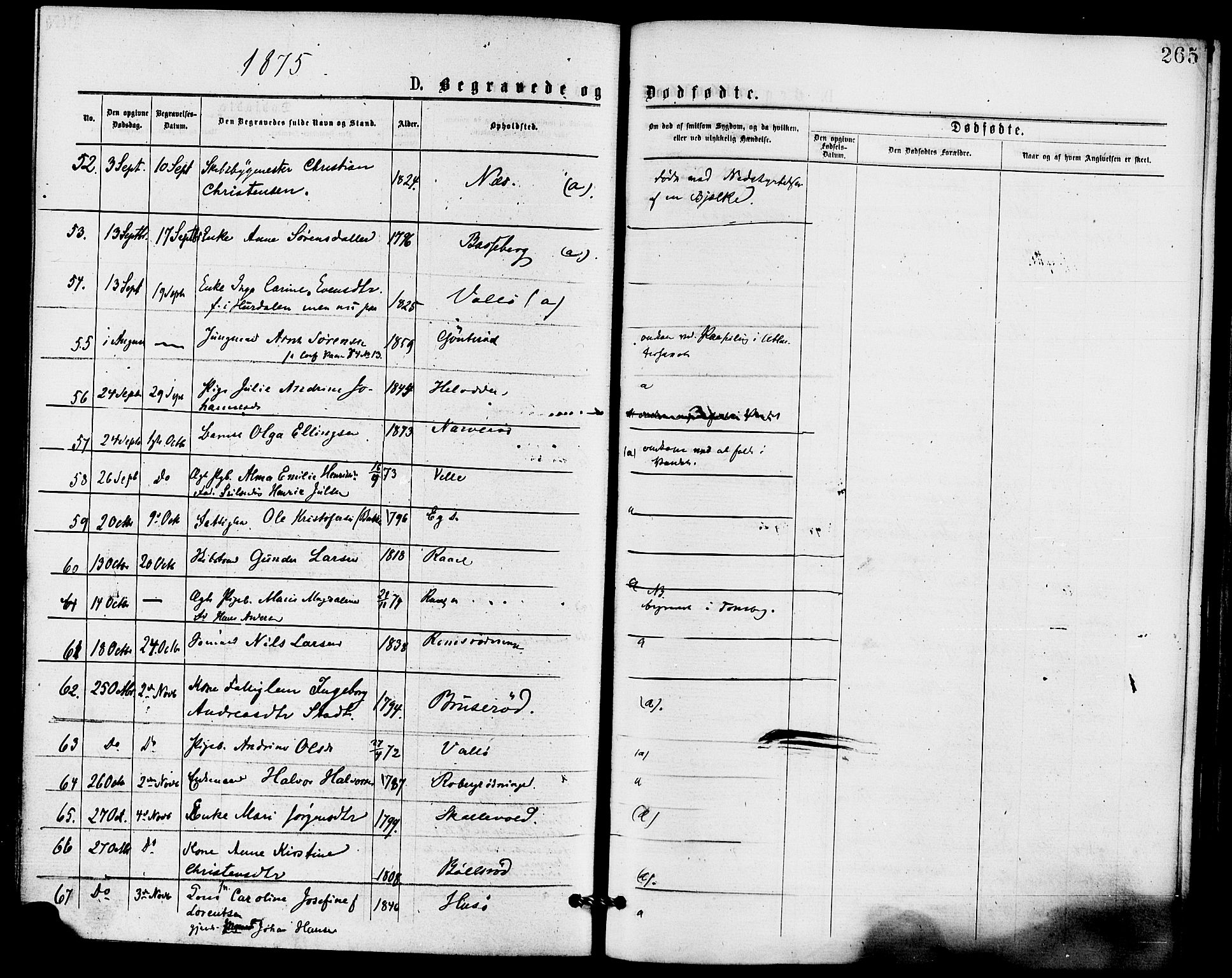 Sem kirkebøker, AV/SAKO-A-5/F/Fa/L0009: Parish register (official) no. I 9, 1874-1877, p. 265