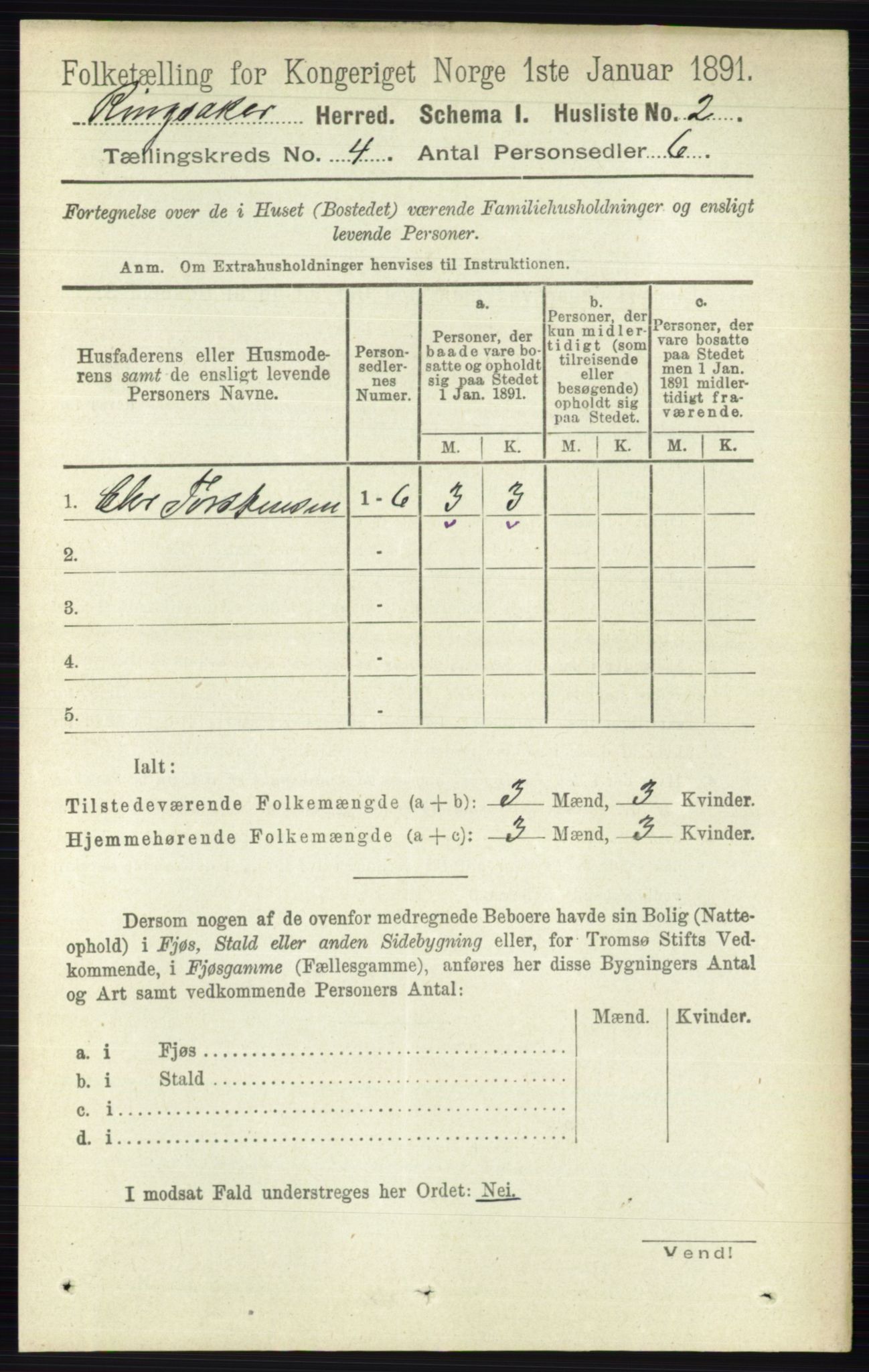 RA, 1891 census for 0412 Ringsaker, 1891, p. 1683