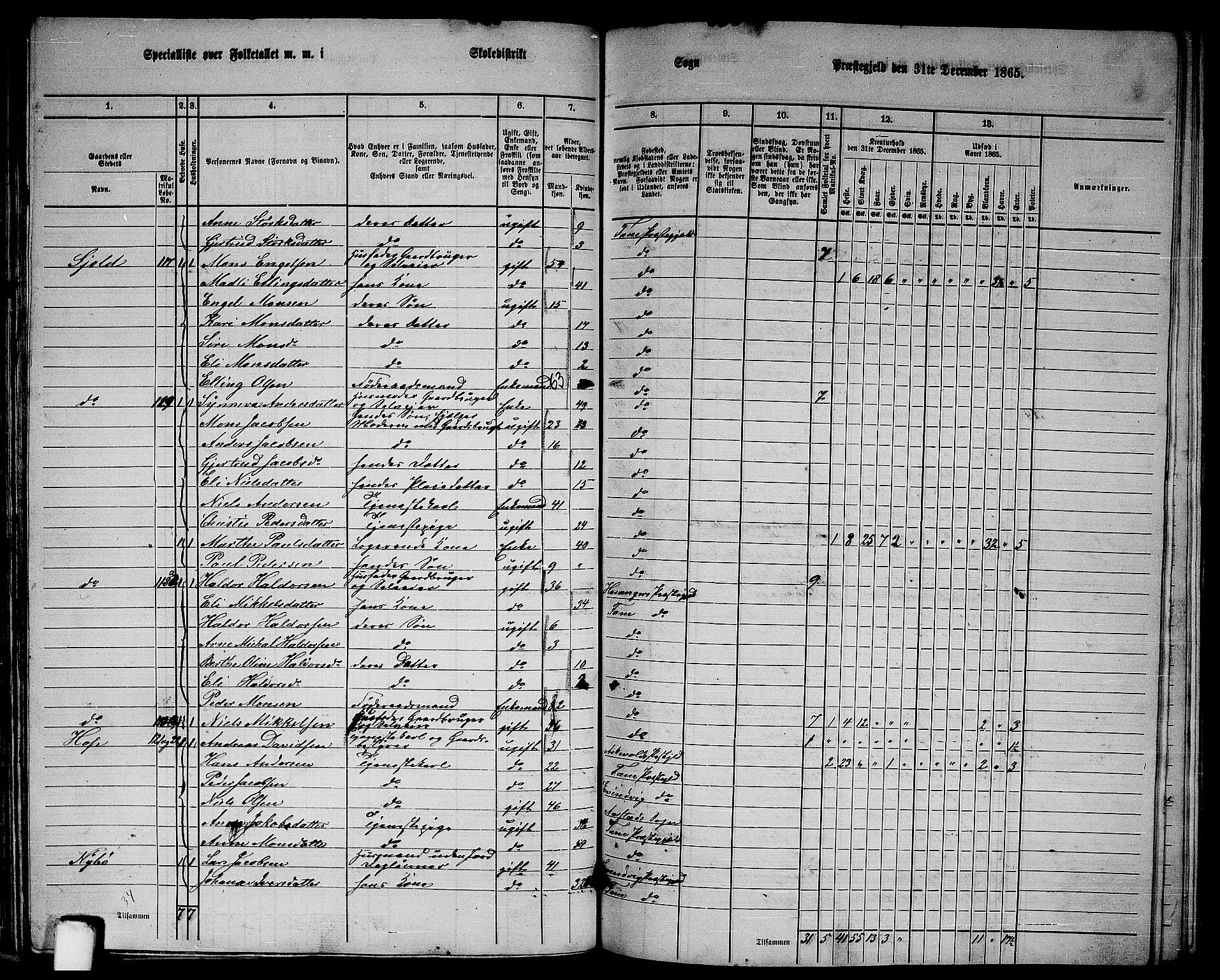 RA, 1865 census for Fana, 1865, p. 60