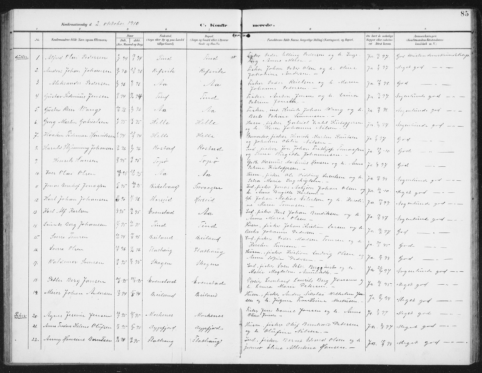 Ministerialprotokoller, klokkerbøker og fødselsregistre - Nordland, SAT/A-1459/886/L1221: Parish register (official) no. 886A03, 1903-1913, p. 85