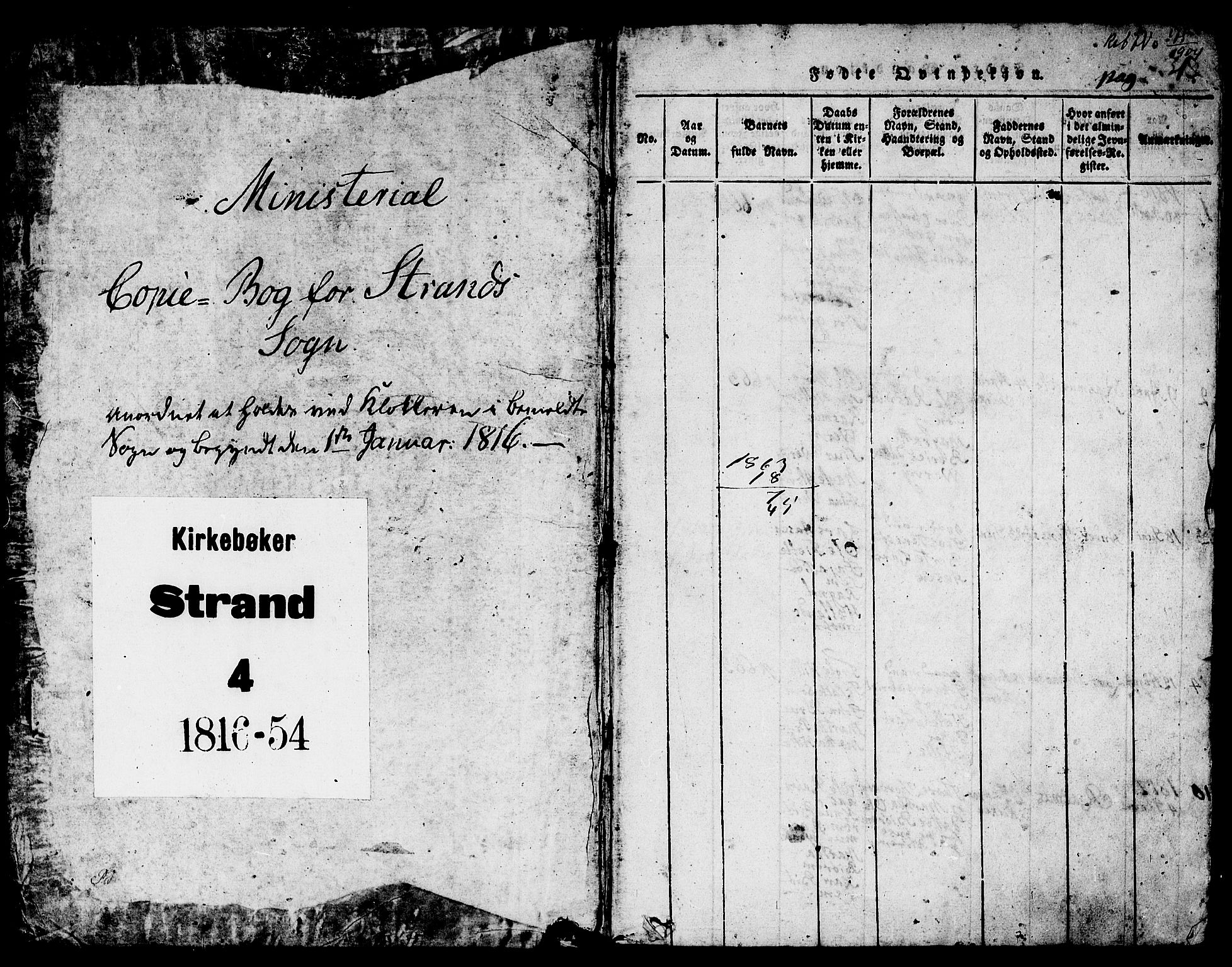 Strand sokneprestkontor, SAST/A-101828/H/Ha/Hab/L0001: Parish register (copy) no. B 1, 1816-1854, p. 1