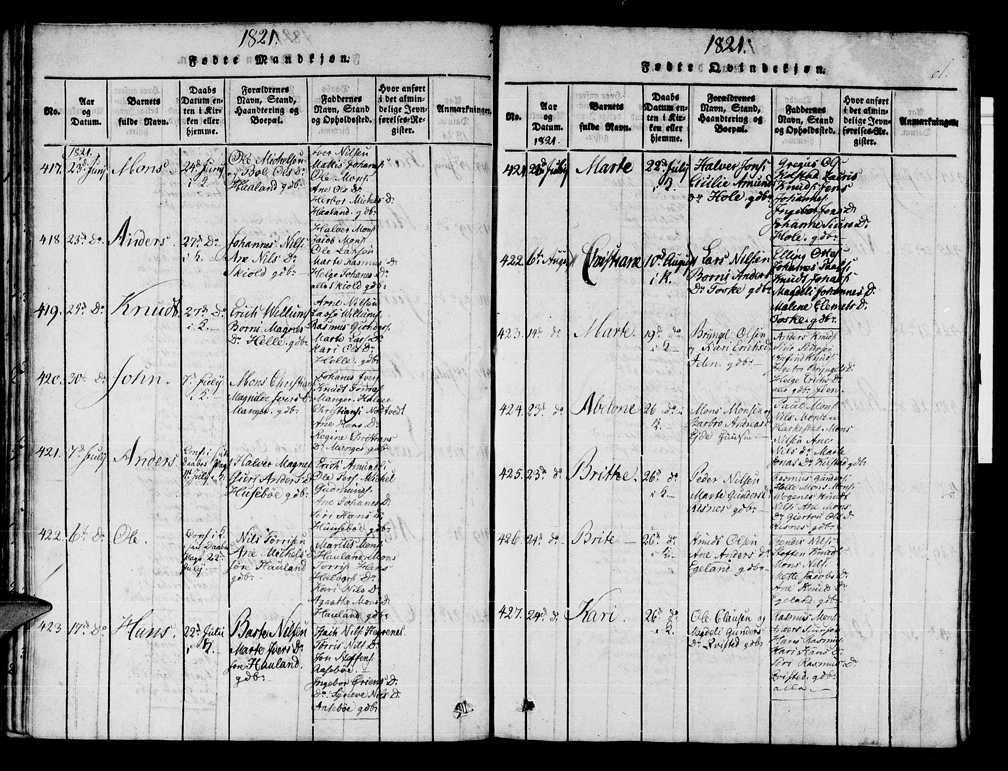 Manger sokneprestembete, SAB/A-76801/H/Haa: Parish register (official) no. A 3, 1816-1824, p. 61