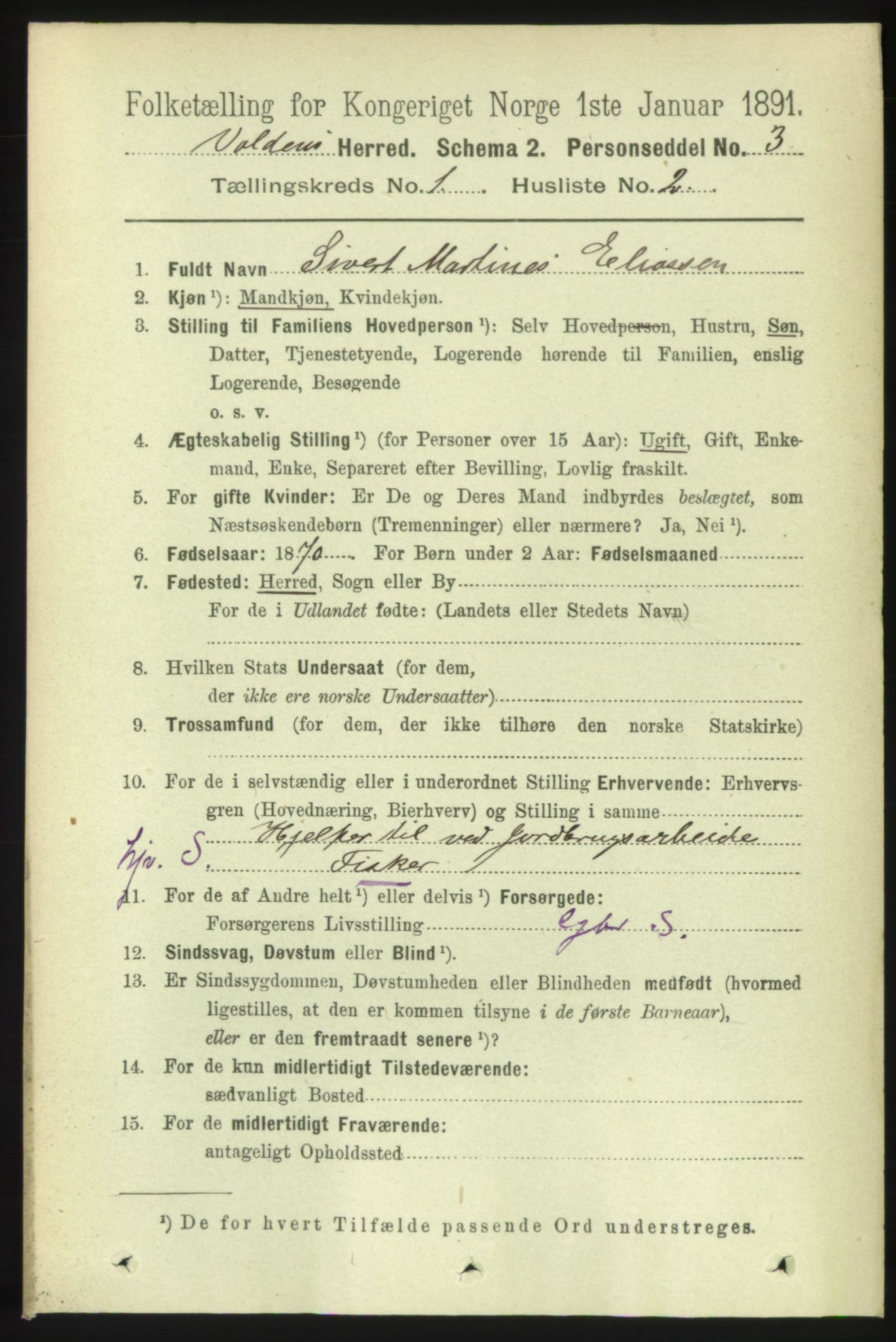 RA, 1891 census for 1519 Volda, 1891, p. 125