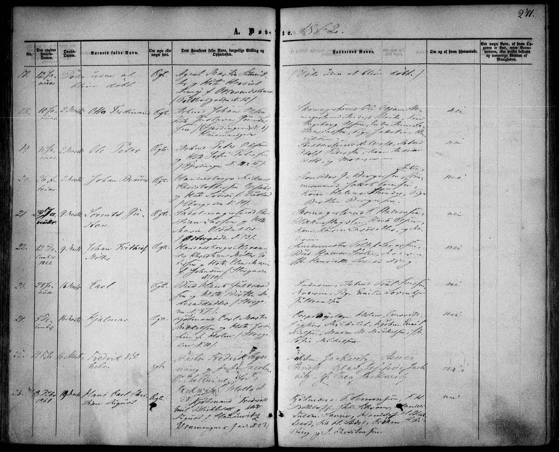 Oslo domkirke Kirkebøker, SAO/A-10752/F/Fa/L0015: Parish register (official) no. 15, 1857-1871, p. 271