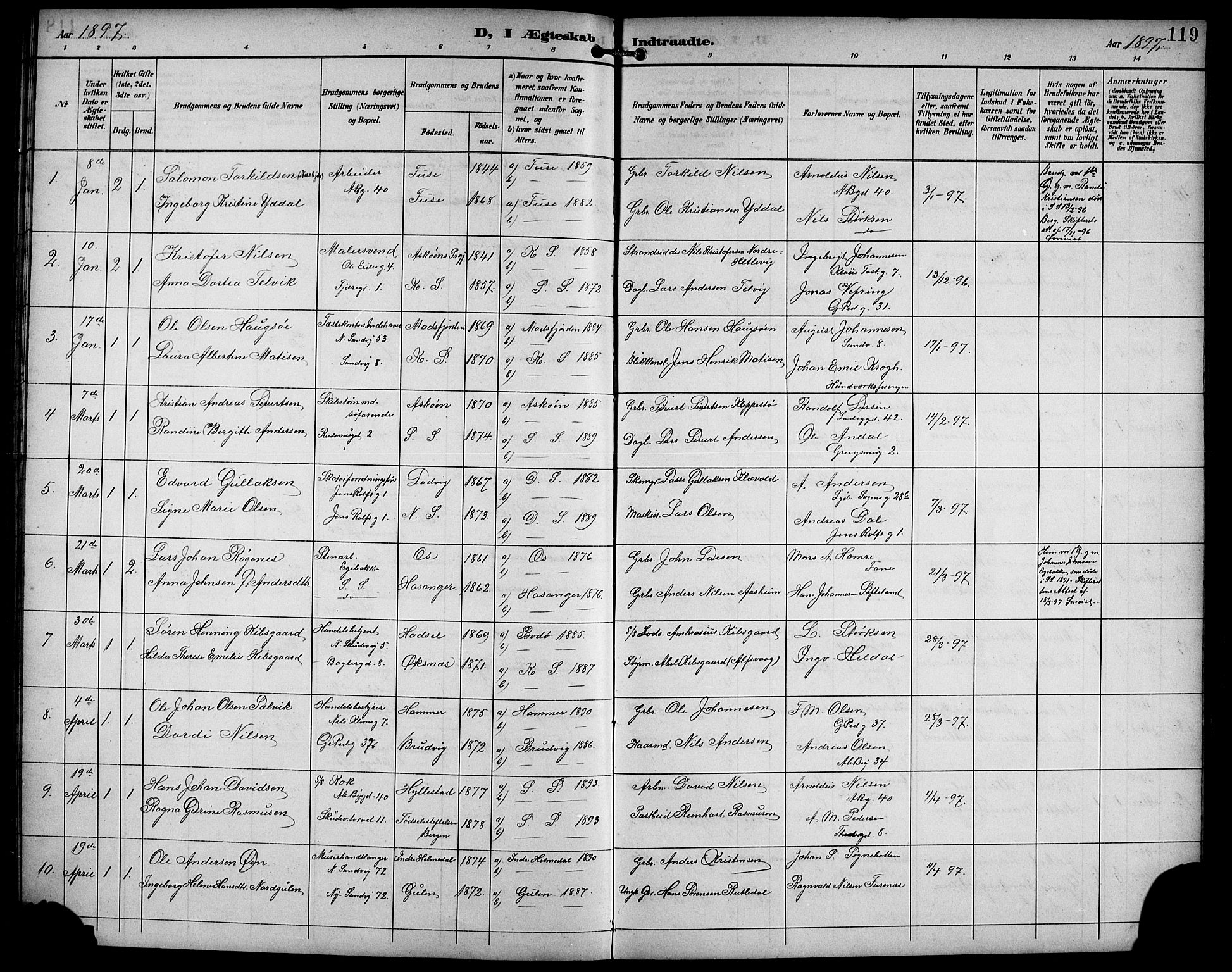 Sandviken Sokneprestembete, SAB/A-77601/H/Hb/L0003: Parish register (copy) no. A 4, 1892-1901, p. 119