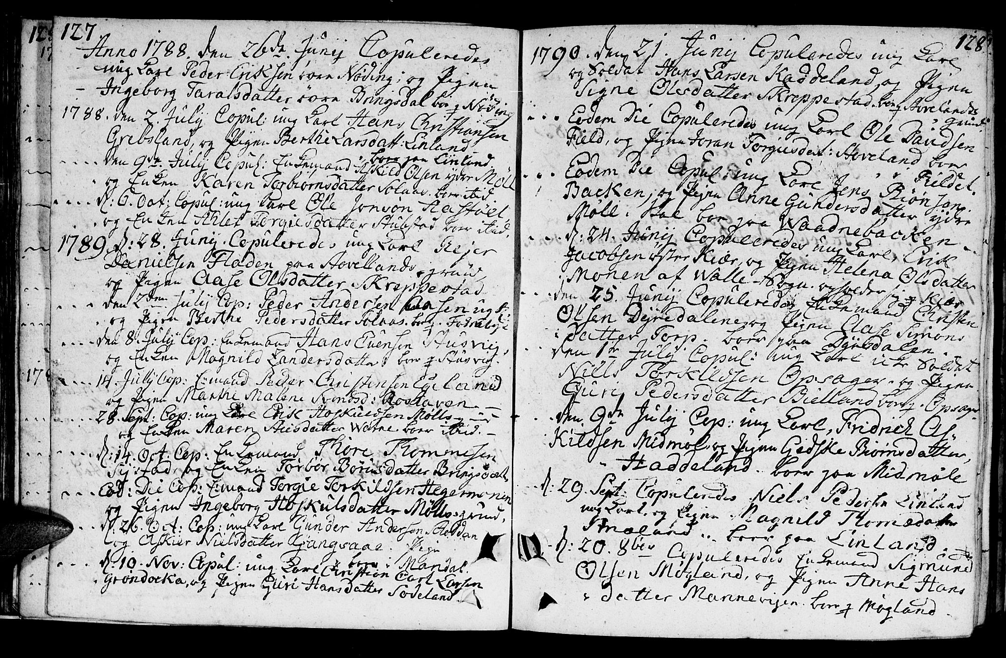 Holum sokneprestkontor, SAK/1111-0022/F/Fa/Faa/L0003: Parish register (official) no. A 3, 1780-1821, p. 127-128