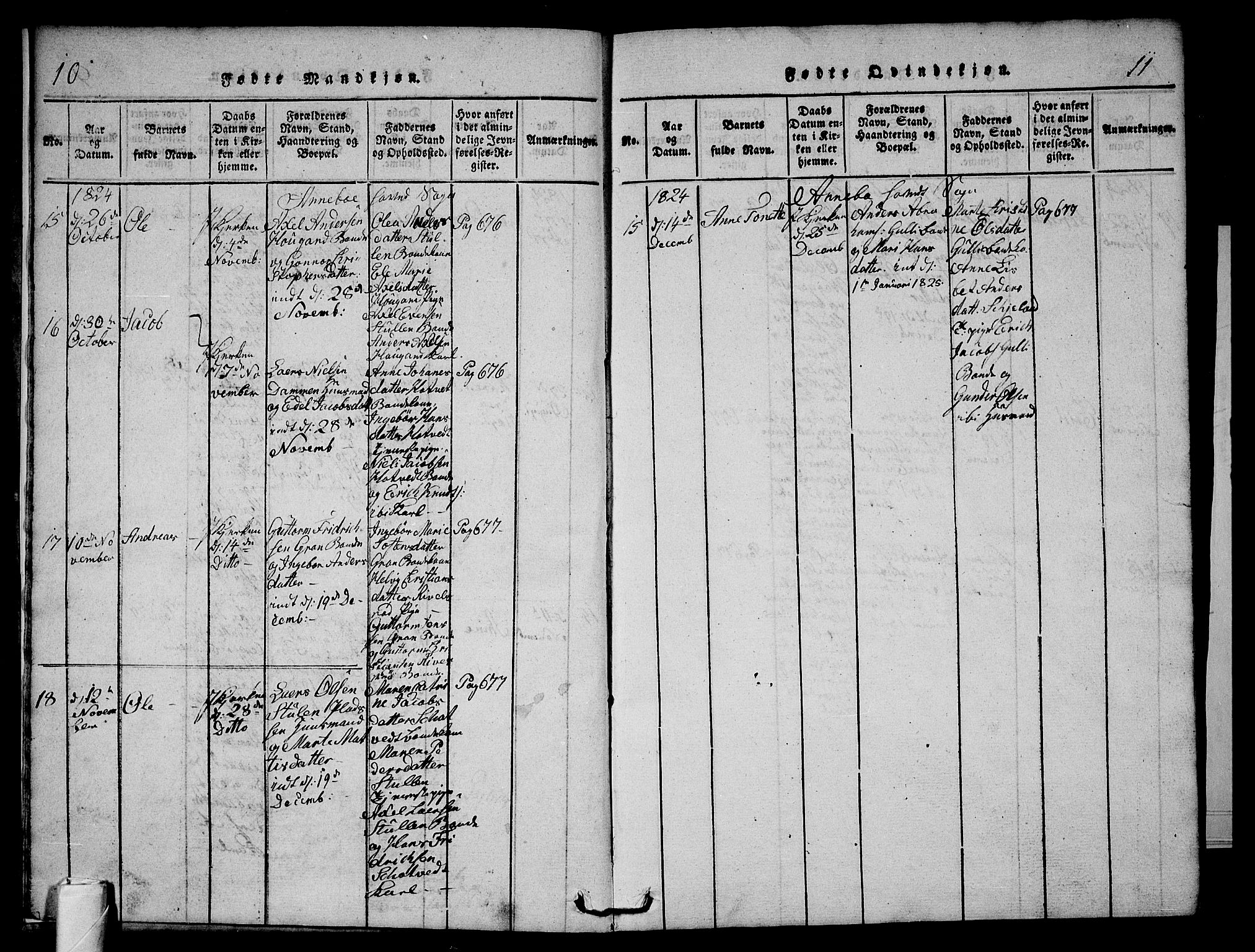 Andebu kirkebøker, AV/SAKO-A-336/G/Ga/L0002: Parish register (copy) no. I 2 /1, 1823-1832, p. 10-11