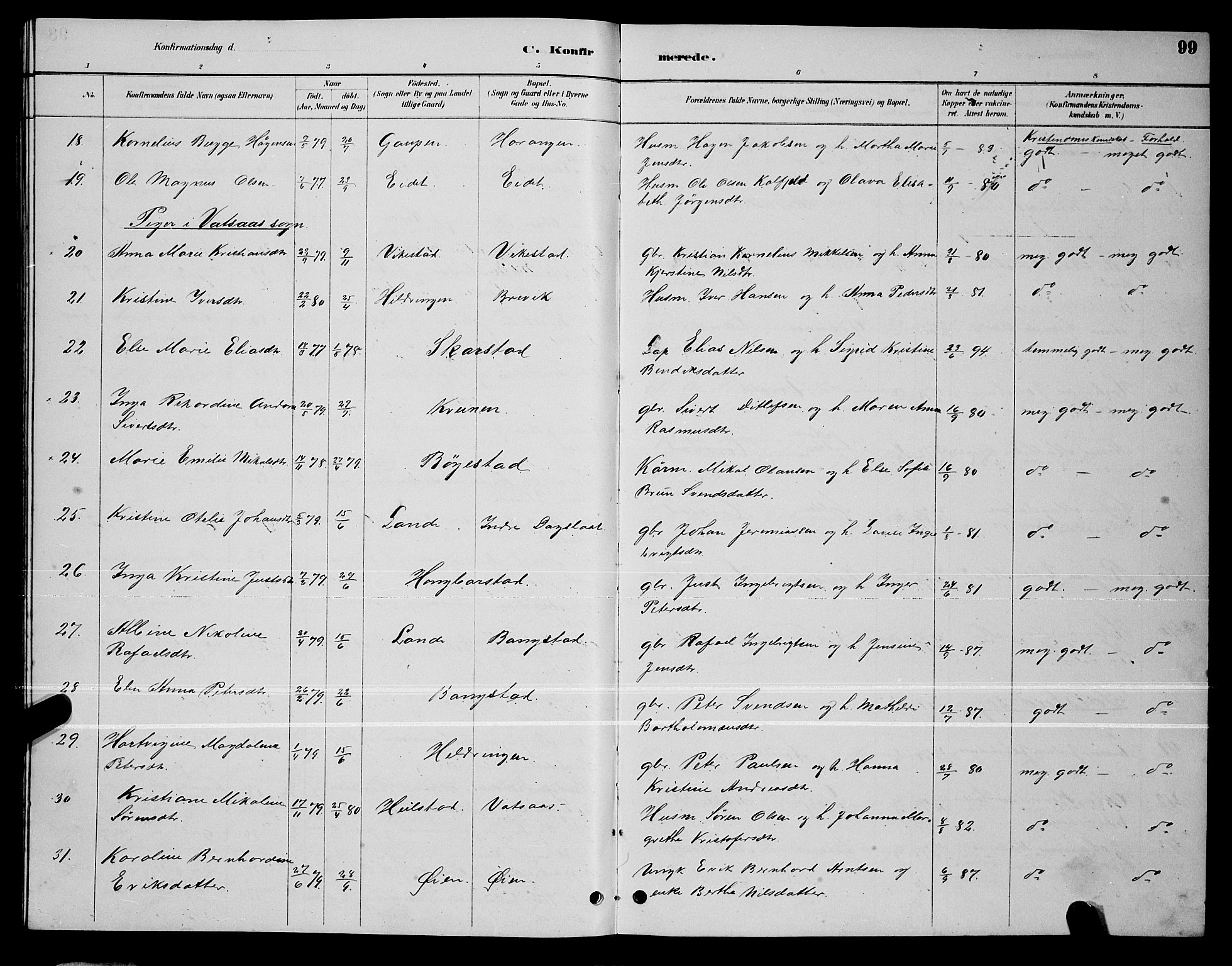 Ministerialprotokoller, klokkerbøker og fødselsregistre - Nordland, AV/SAT-A-1459/810/L0160: Parish register (copy) no. 810C03, 1884-1896, p. 99