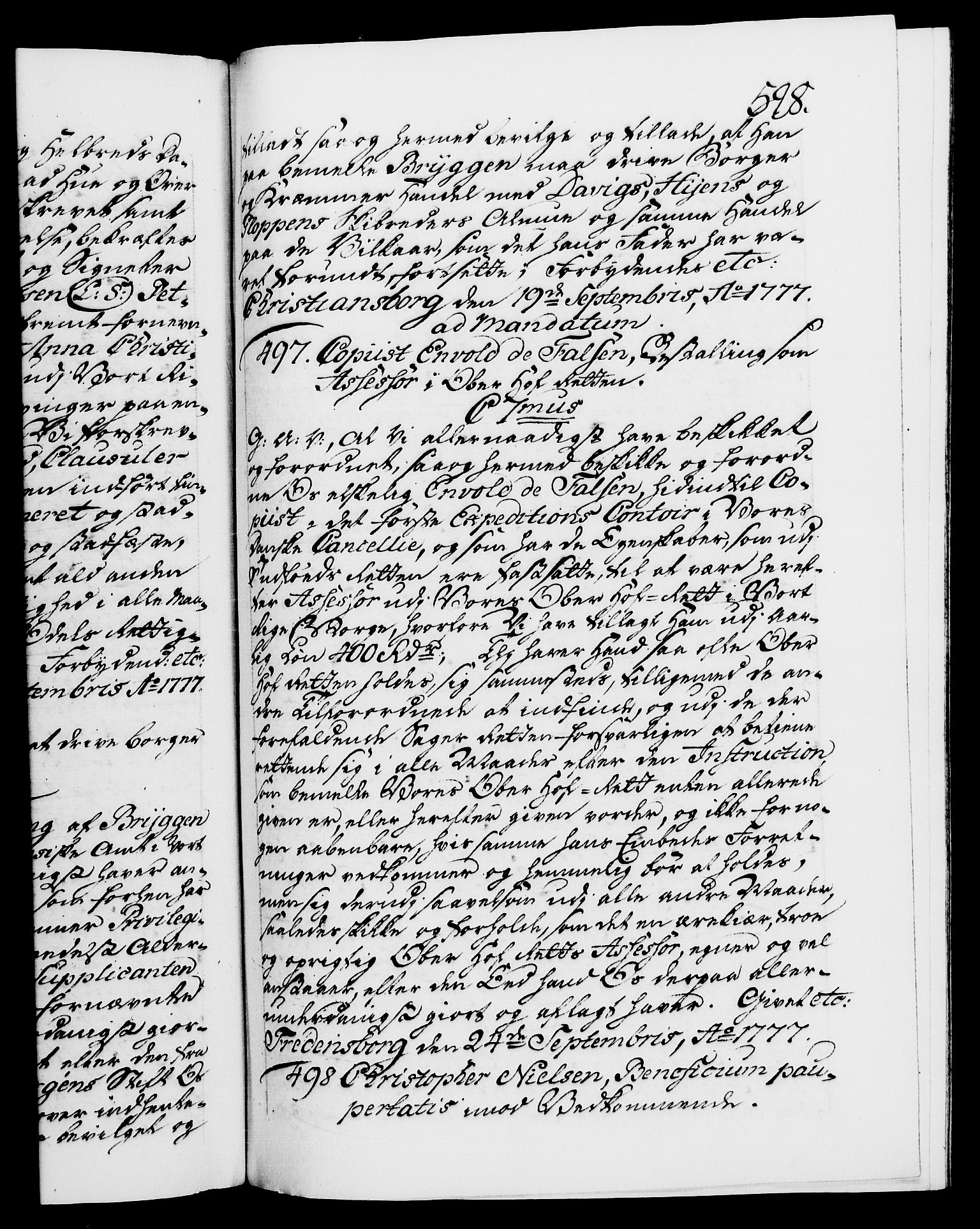 Danske Kanselli 1572-1799, AV/RA-EA-3023/F/Fc/Fca/Fcaa/L0047: Norske registre, 1776-1778, p. 598a