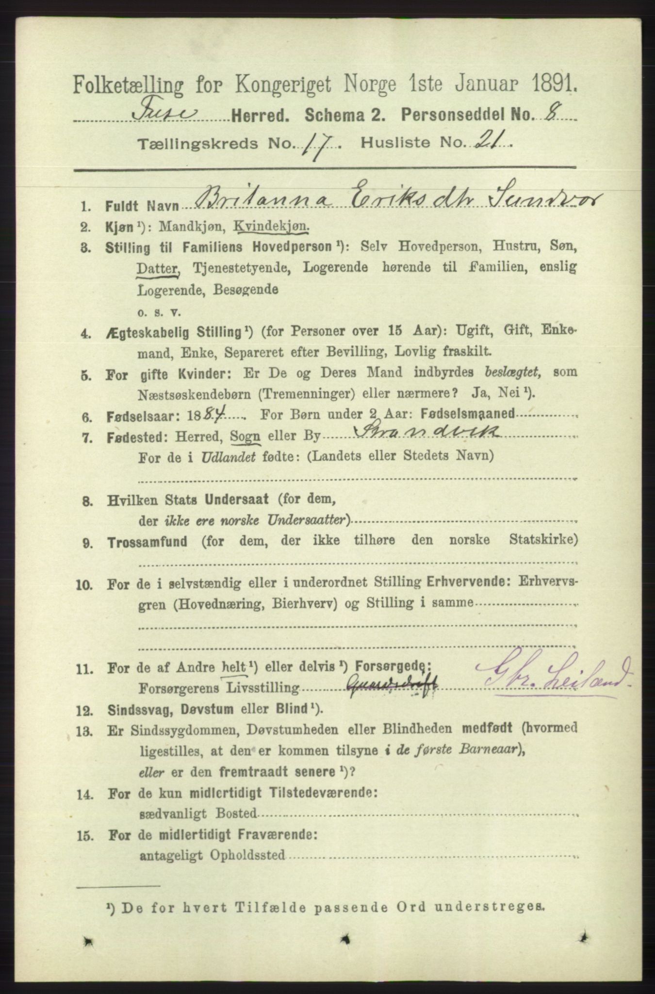 RA, 1891 census for 1241 Fusa, 1891, p. 3929