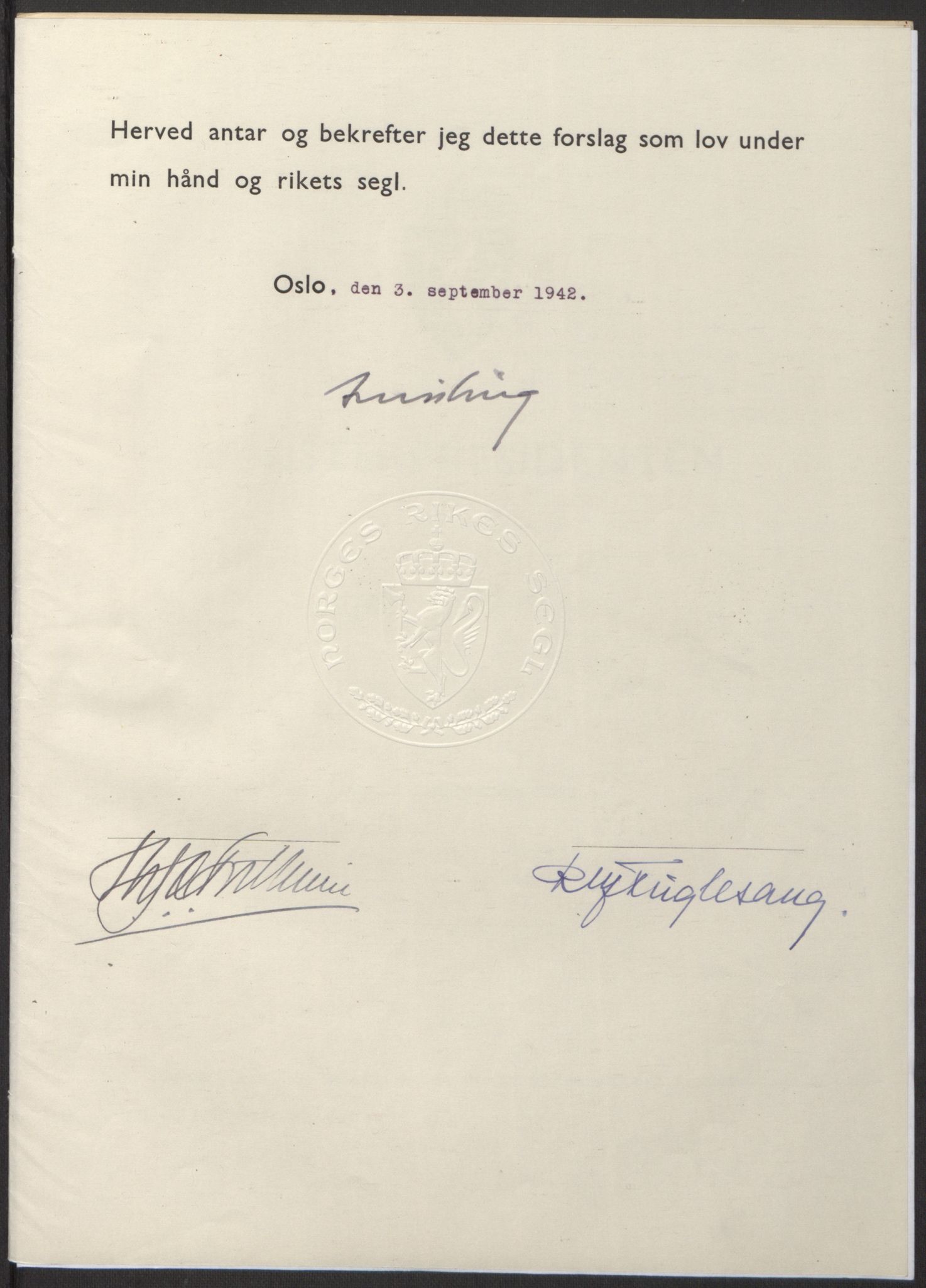 NS-administrasjonen 1940-1945 (Statsrådsekretariatet, de kommisariske statsråder mm), AV/RA-S-4279/D/Db/L0098: Lover II, 1942, p. 356