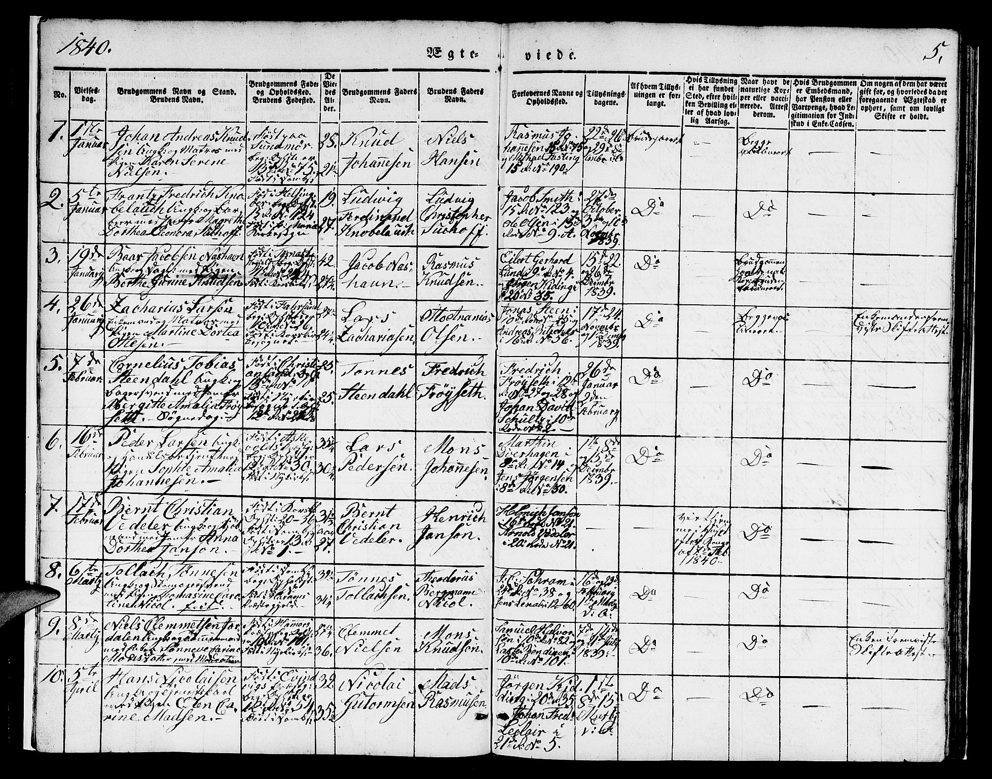 Domkirken sokneprestembete, SAB/A-74801/H/Hab/L0029: Parish register (copy) no. D 1, 1839-1857, p. 5