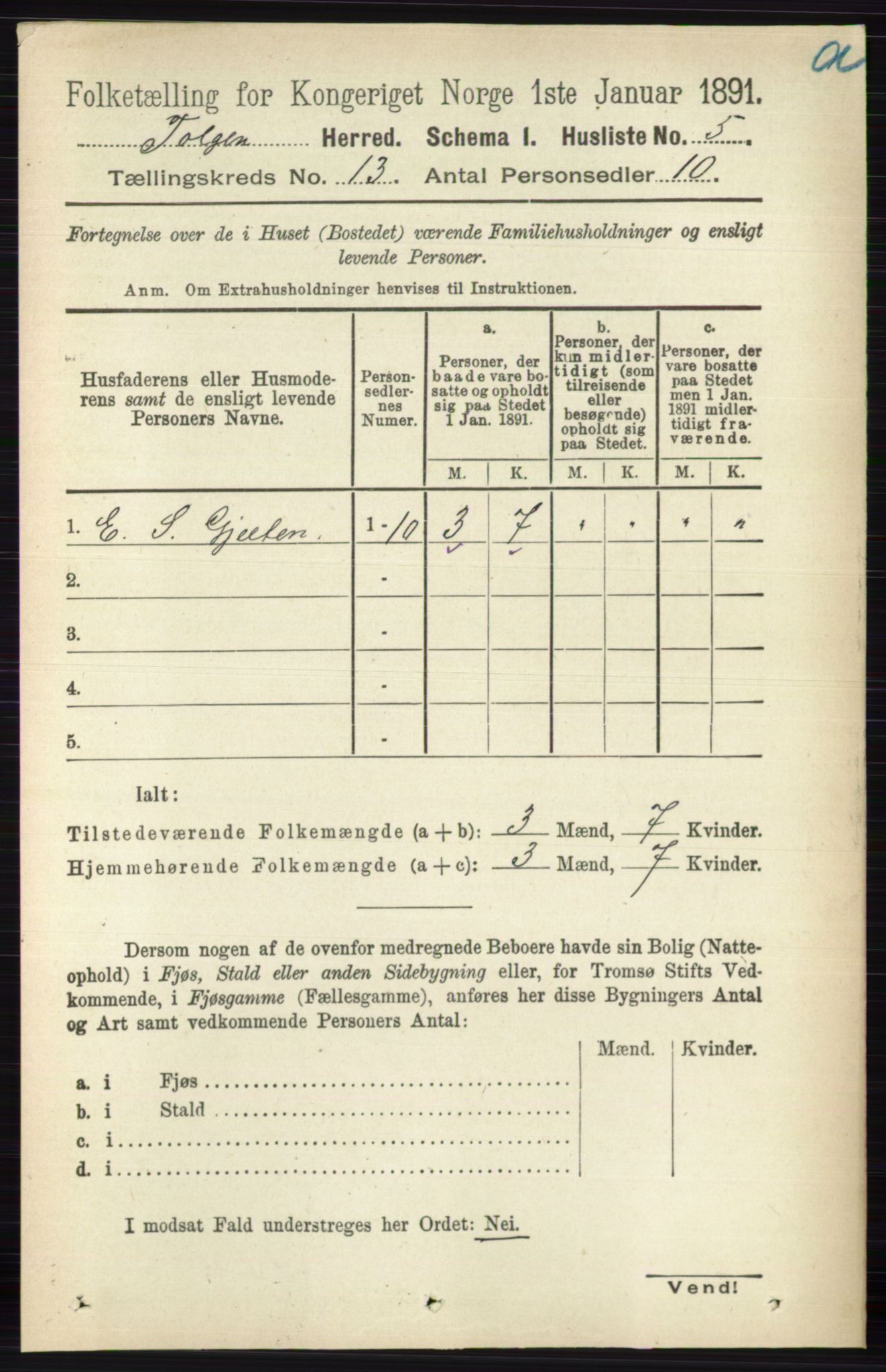 RA, 1891 census for 0436 Tolga, 1891, p. 3850