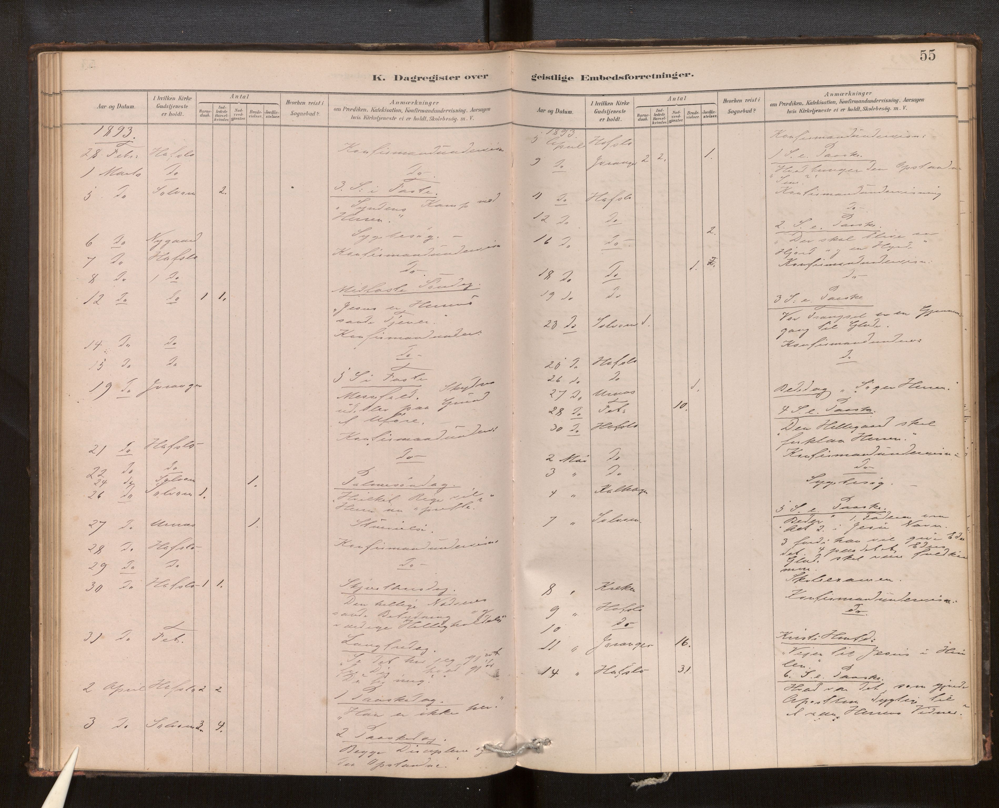 Hafslo sokneprestembete, SAB/A-80301/H/Haa/Haaf/L0003: Diary records no. F 3, 1879-1909, p. 55