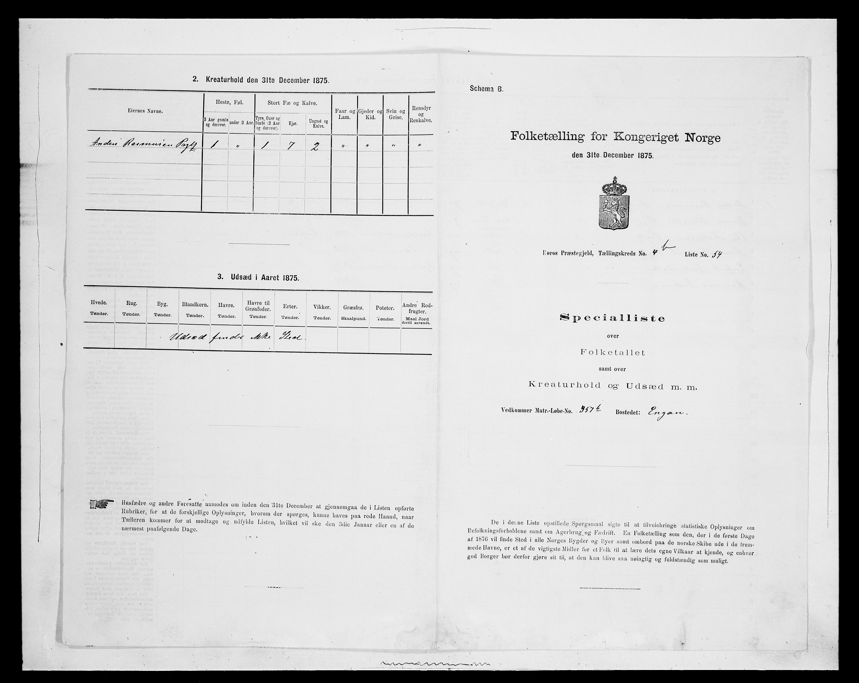 SAH, 1875 census for 0436P Tolga, 1875, p. 1161