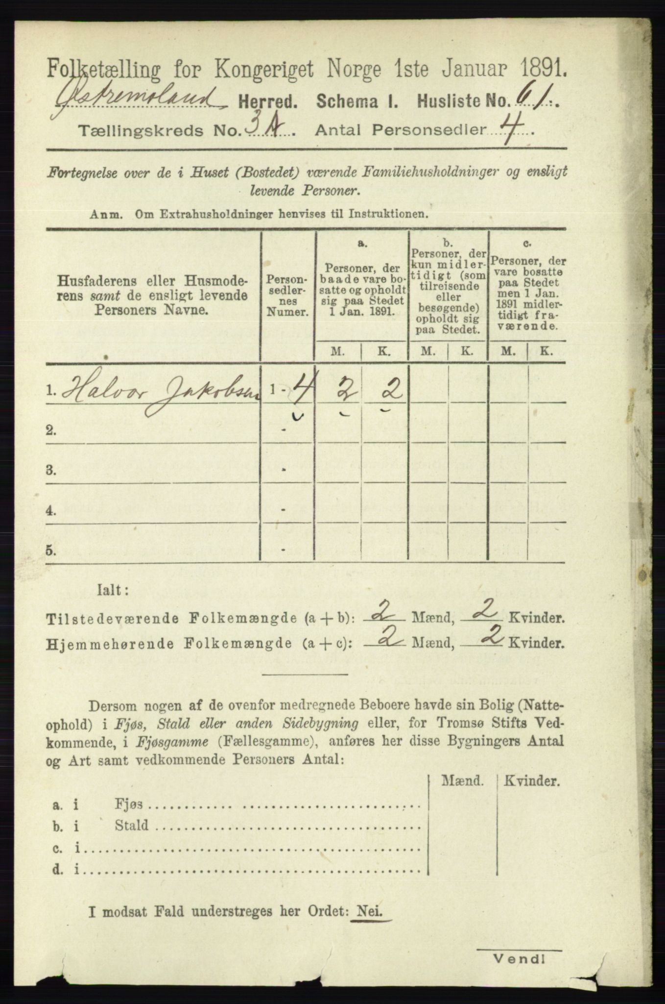 RA, 1891 census for 0918 Austre Moland, 1891, p. 1353