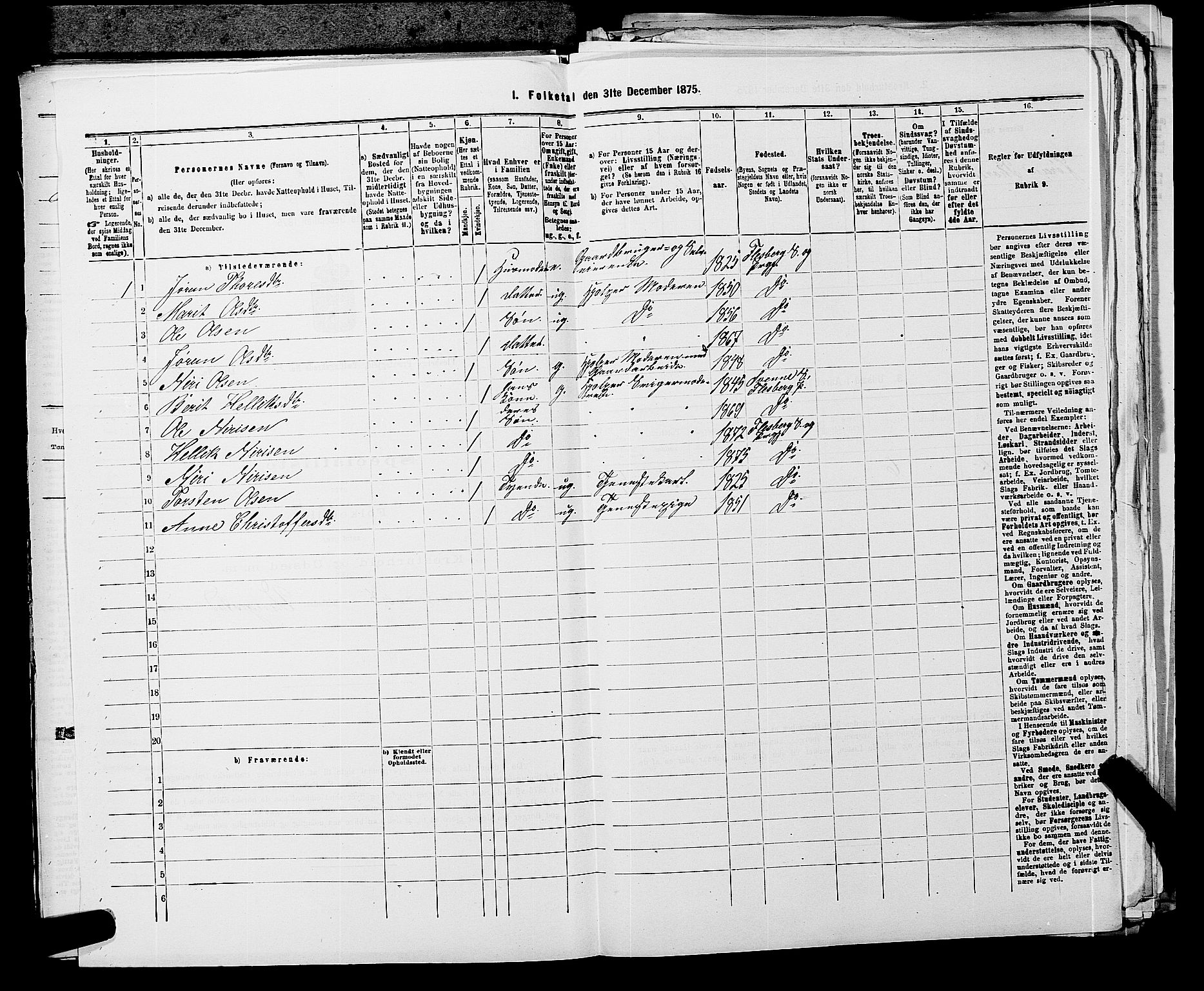 SAKO, 1875 census for 0631P Flesberg, 1875, p. 268