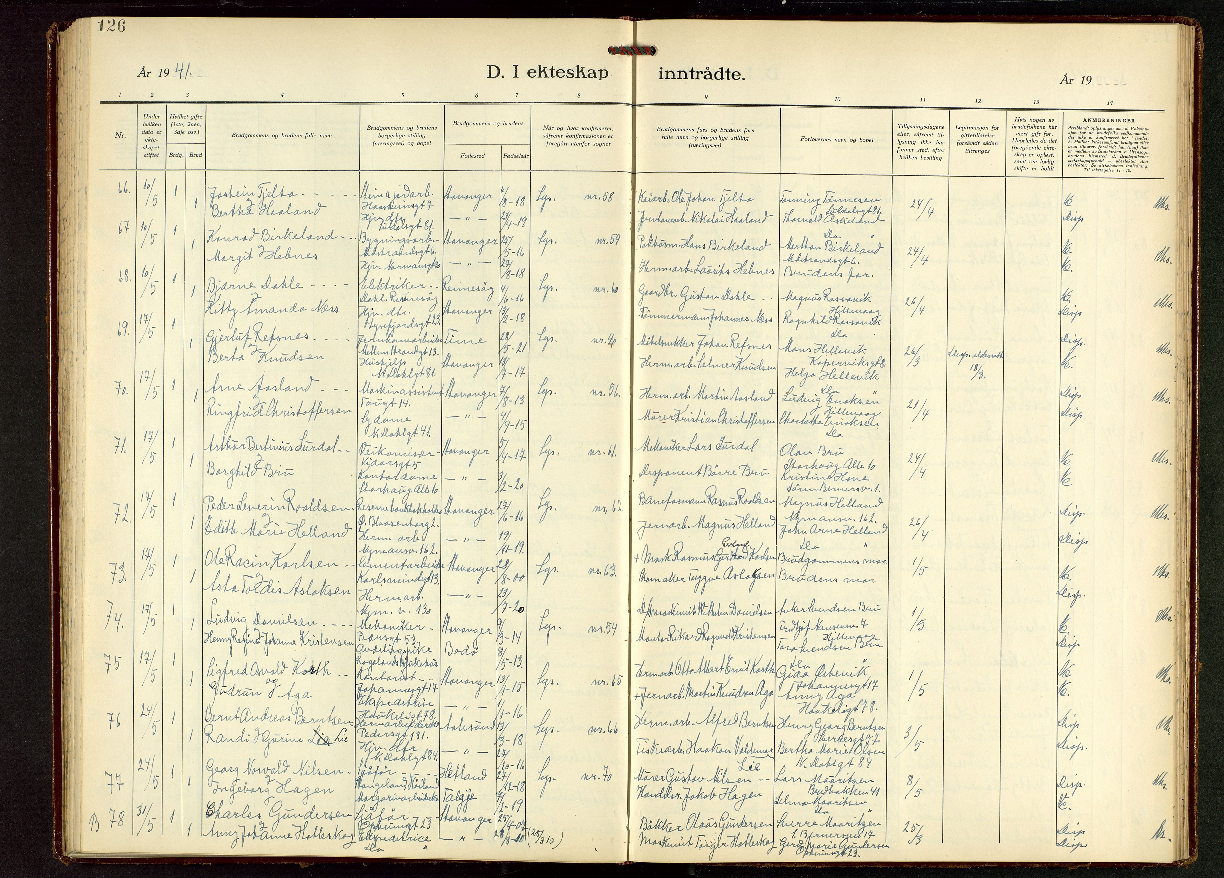 St. Johannes sokneprestkontor, SAST/A-101814/001/30/30BB/L0010: Parish register (copy) no. B 10, 1933-1946, p. 126