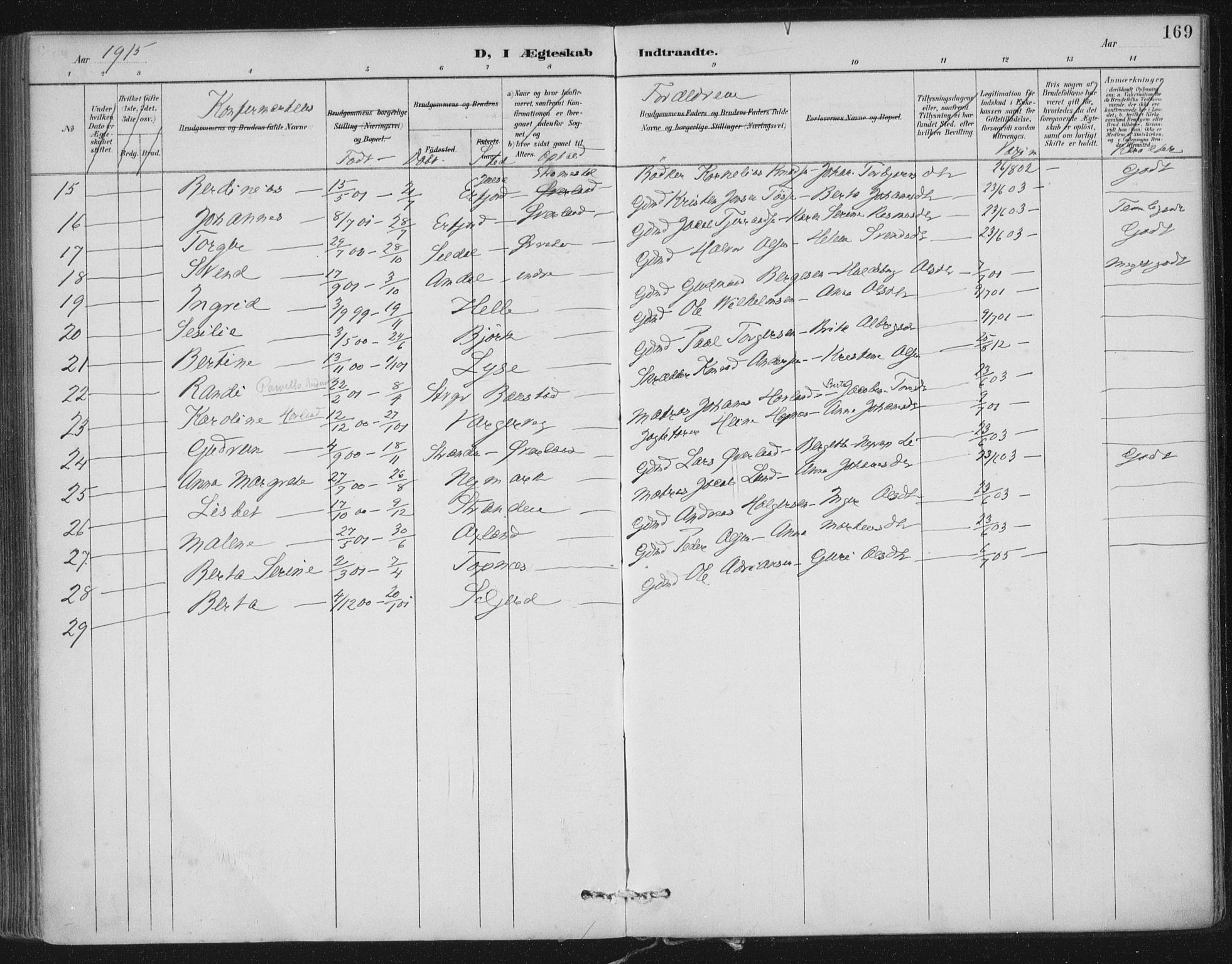 Nedstrand sokneprestkontor, AV/SAST-A-101841/01/IV: Parish register (official) no. A 12, 1887-1915, p. 169